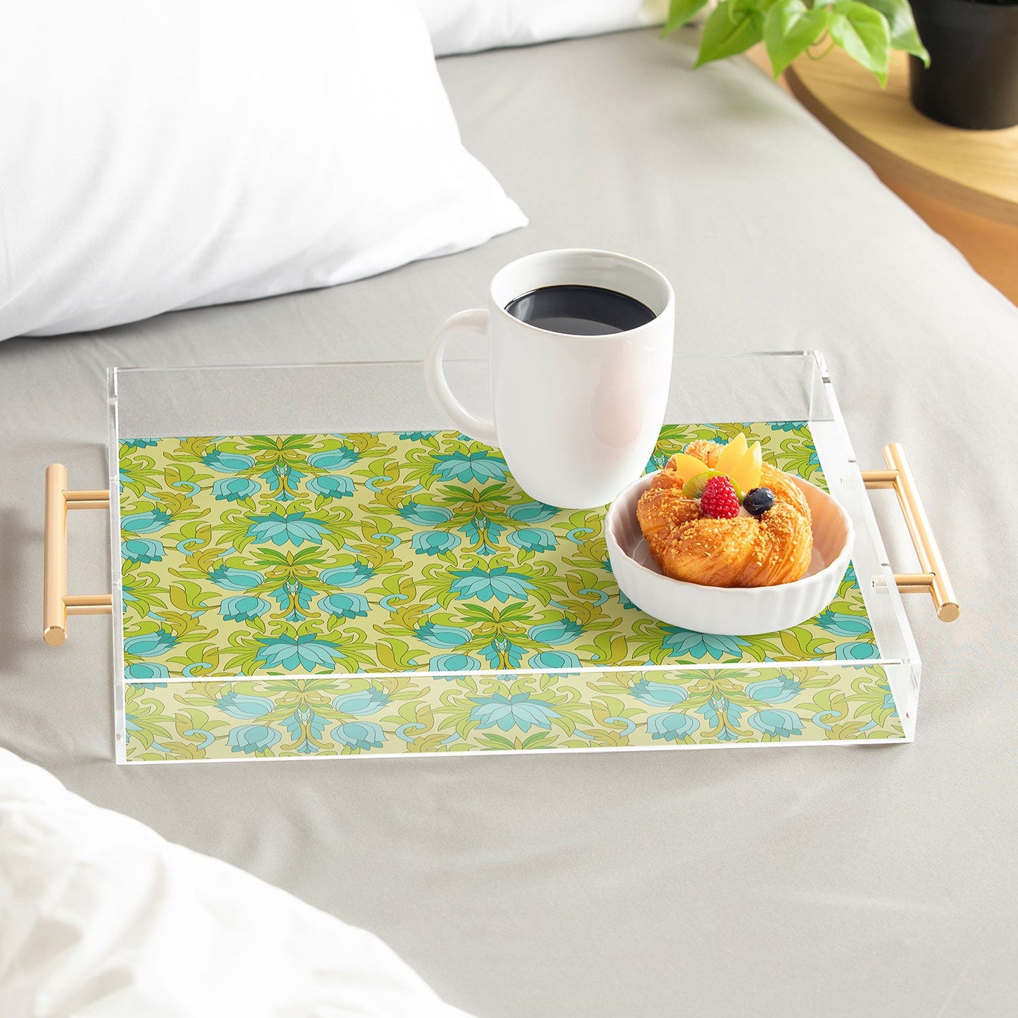 Eyestigmatic Design Turquoise and Green Leaves 1960s Acrylic Tray