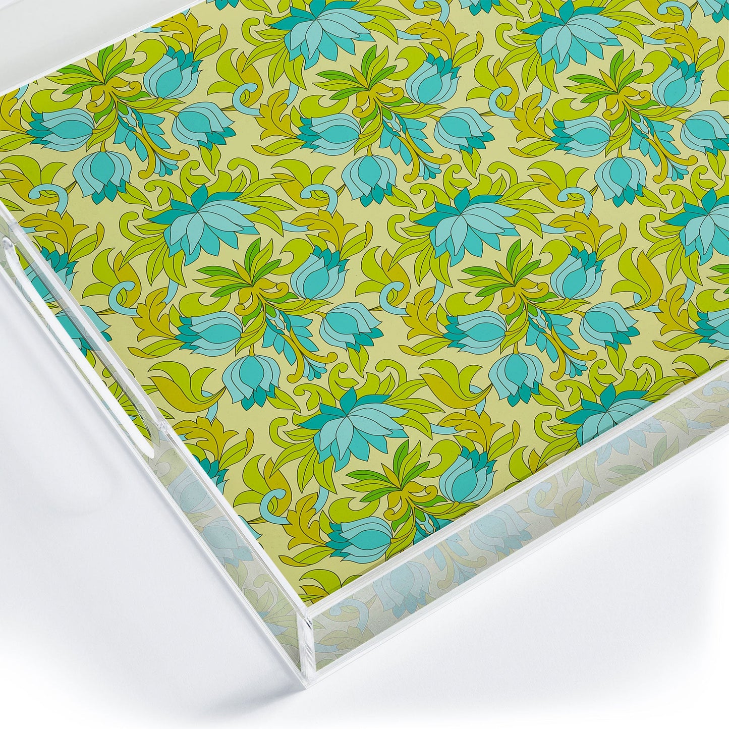 Eyestigmatic Design Turquoise and Green Leaves 1960s Acrylic Tray