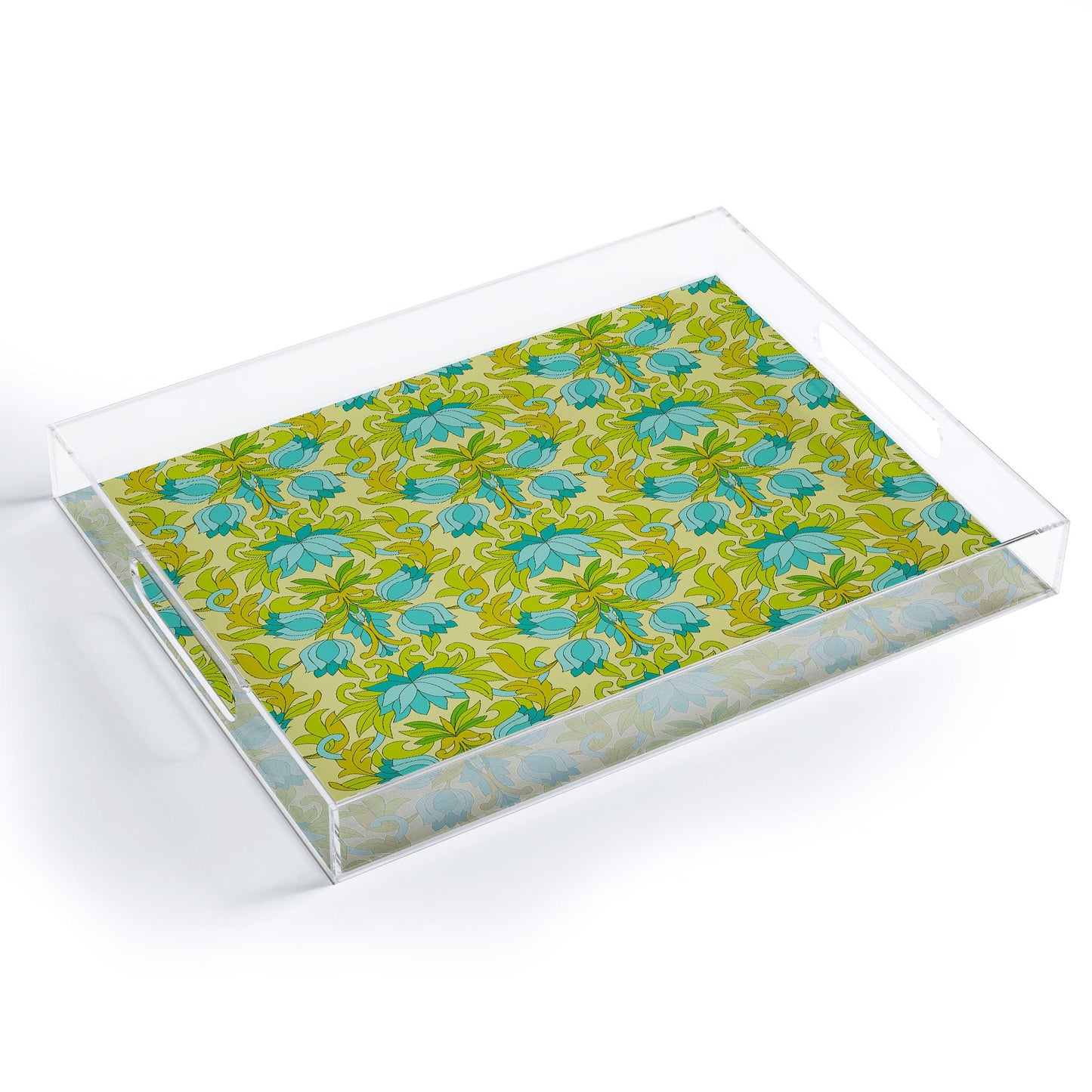 Eyestigmatic Design Turquoise and Green Leaves 1960s Acrylic Tray