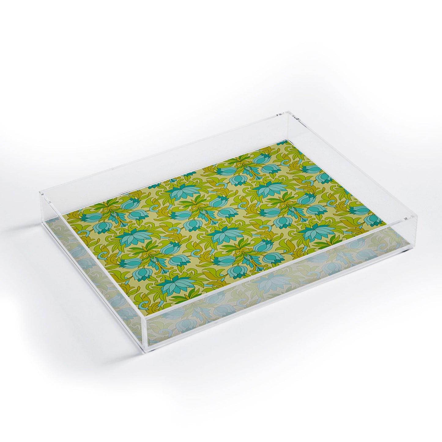 Eyestigmatic Design Turquoise and Green Leaves 1960s Acrylic Tray