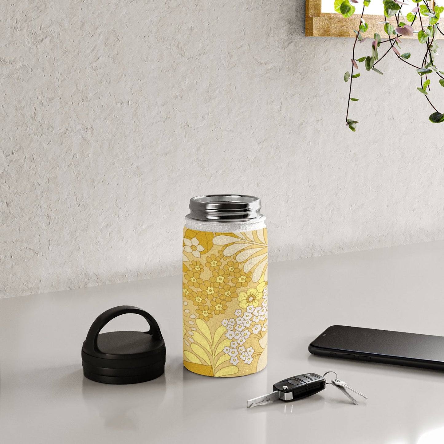 Eyestigmatic Design Yellow Ivory Brown Retro Floral Water Bottle