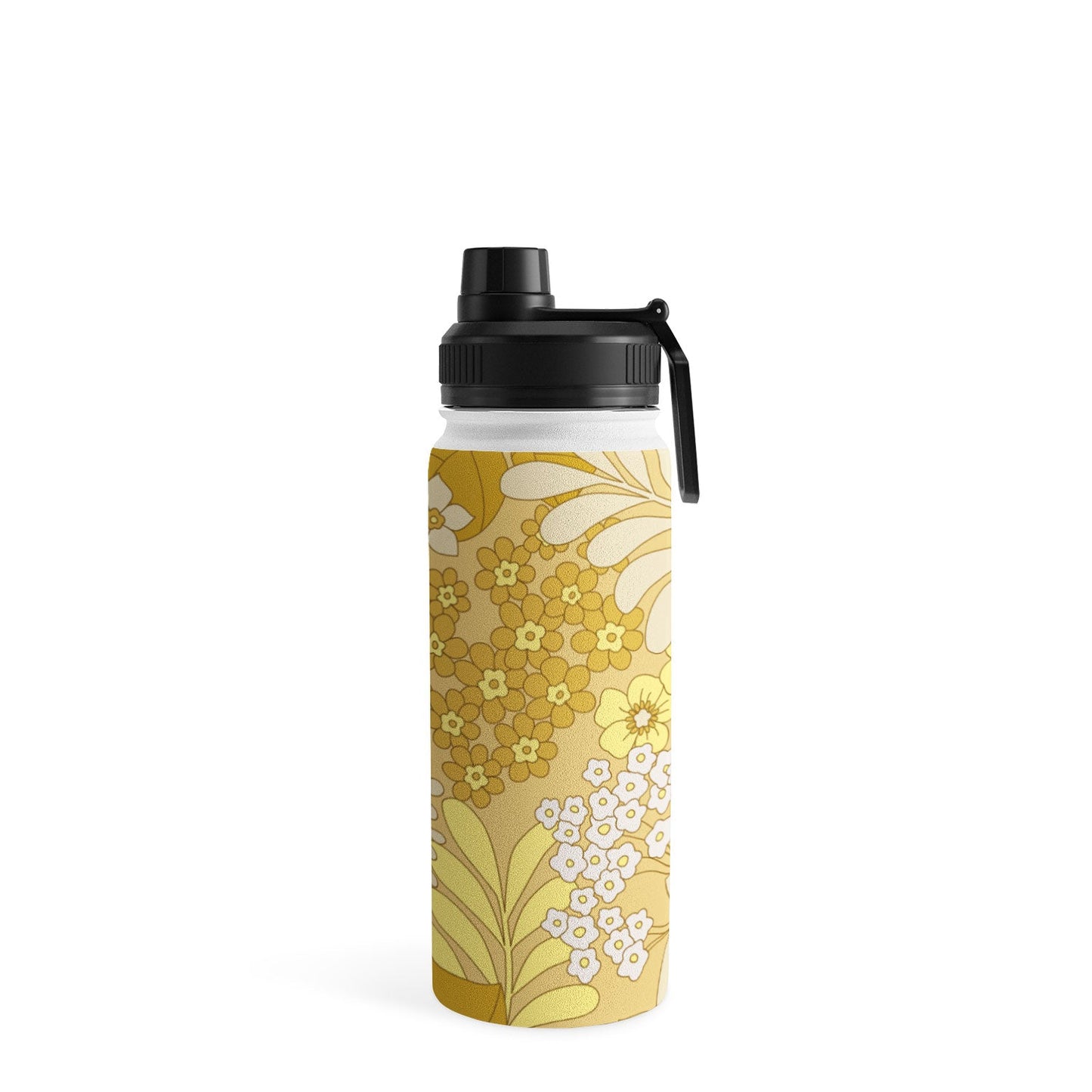 Eyestigmatic Design Yellow Ivory Brown Retro Floral Water Bottle