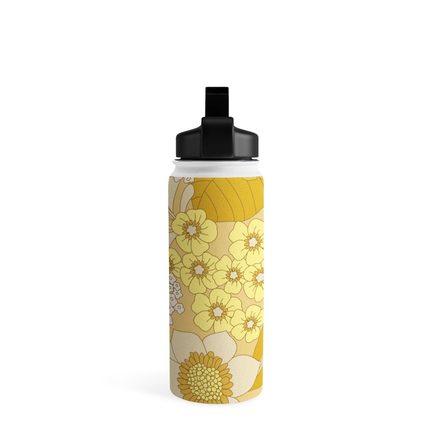 Eyestigmatic Design Yellow Ivory Brown Retro Floral Water Bottle