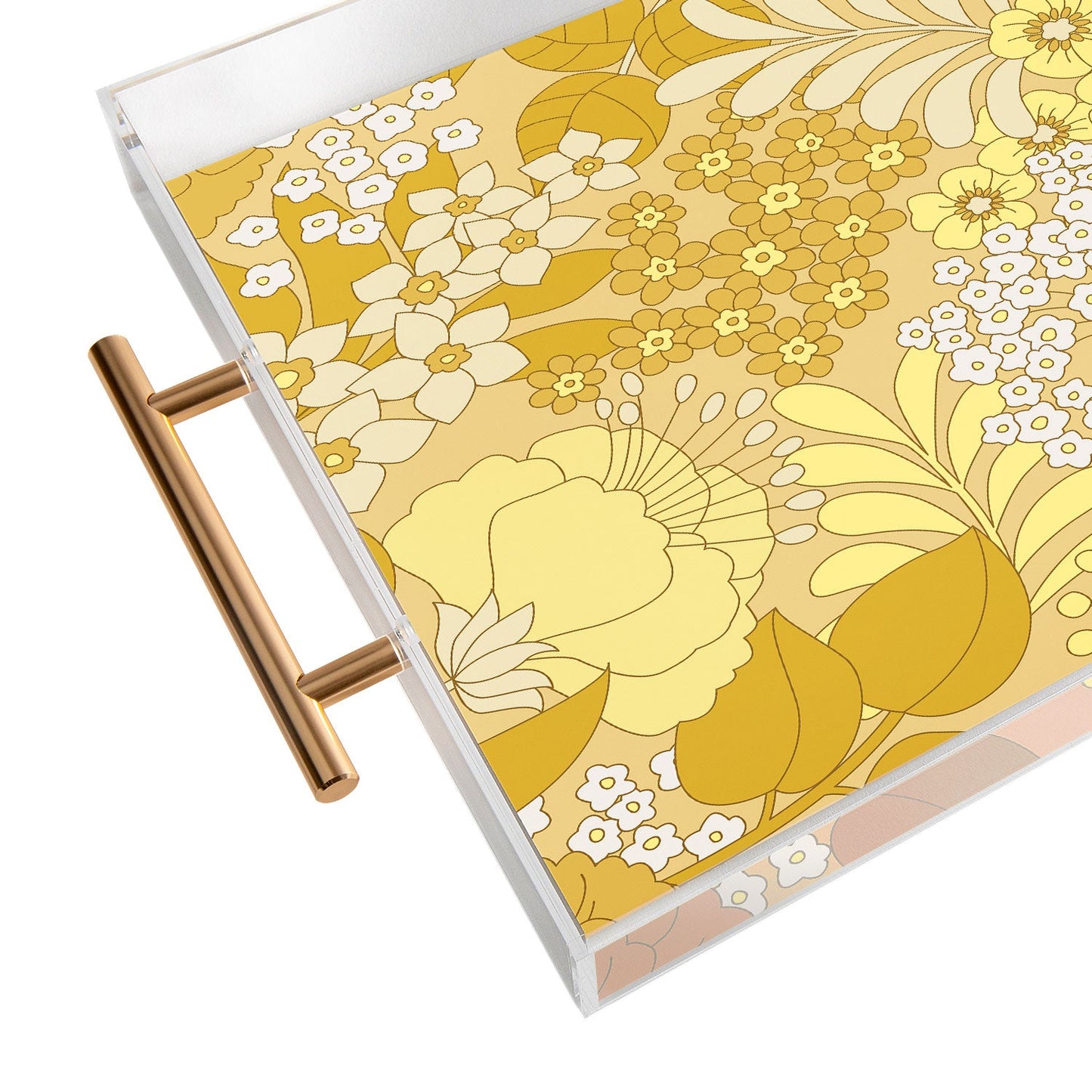 Eyestigmatic Design Yellow Ivory Brown Retro Floral Acrylic Tray