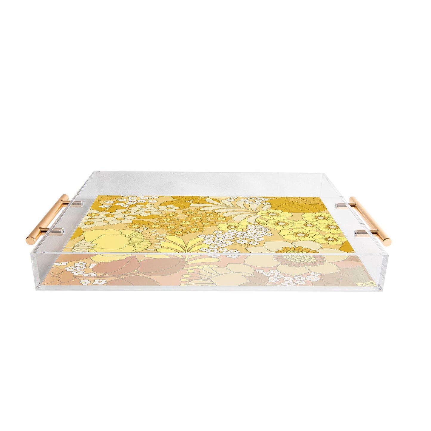 Eyestigmatic Design Yellow Ivory Brown Retro Floral Acrylic Tray