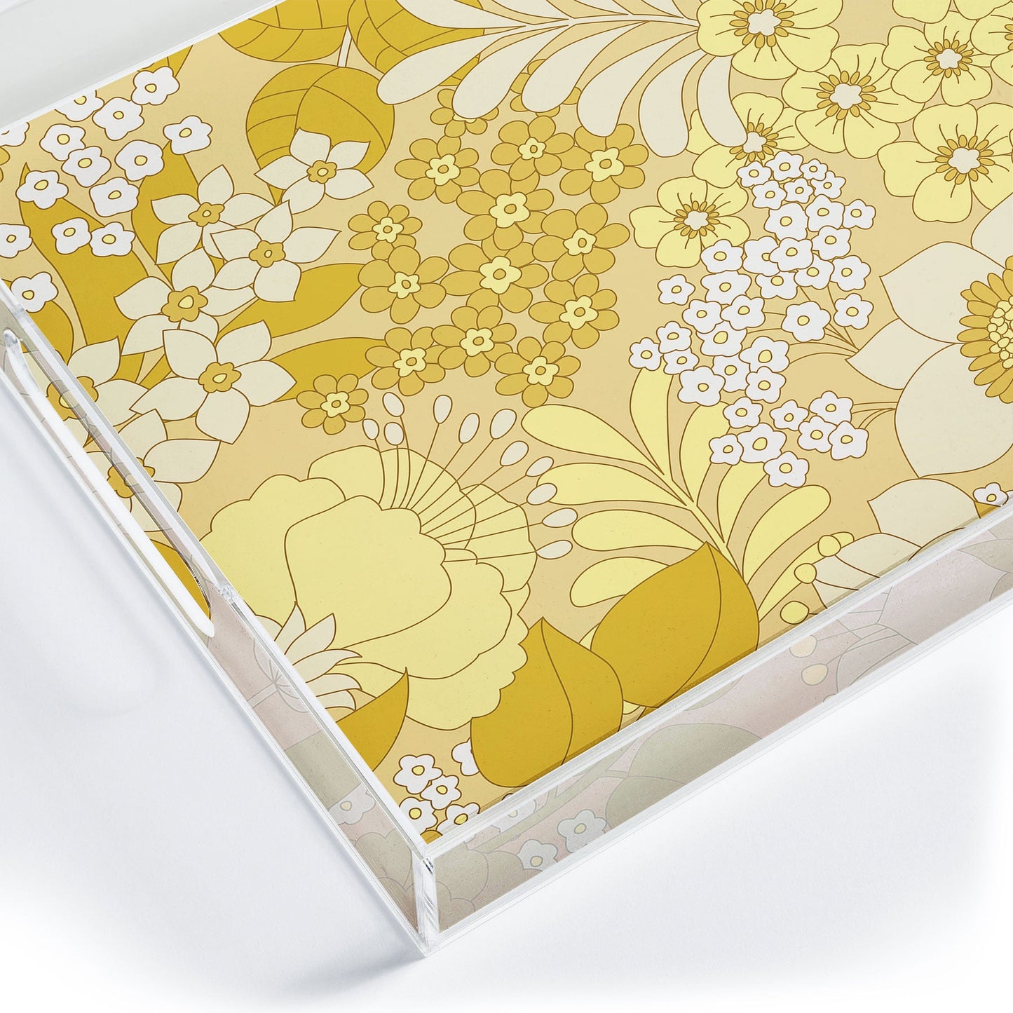 Eyestigmatic Design Yellow Ivory Brown Retro Floral Acrylic Tray