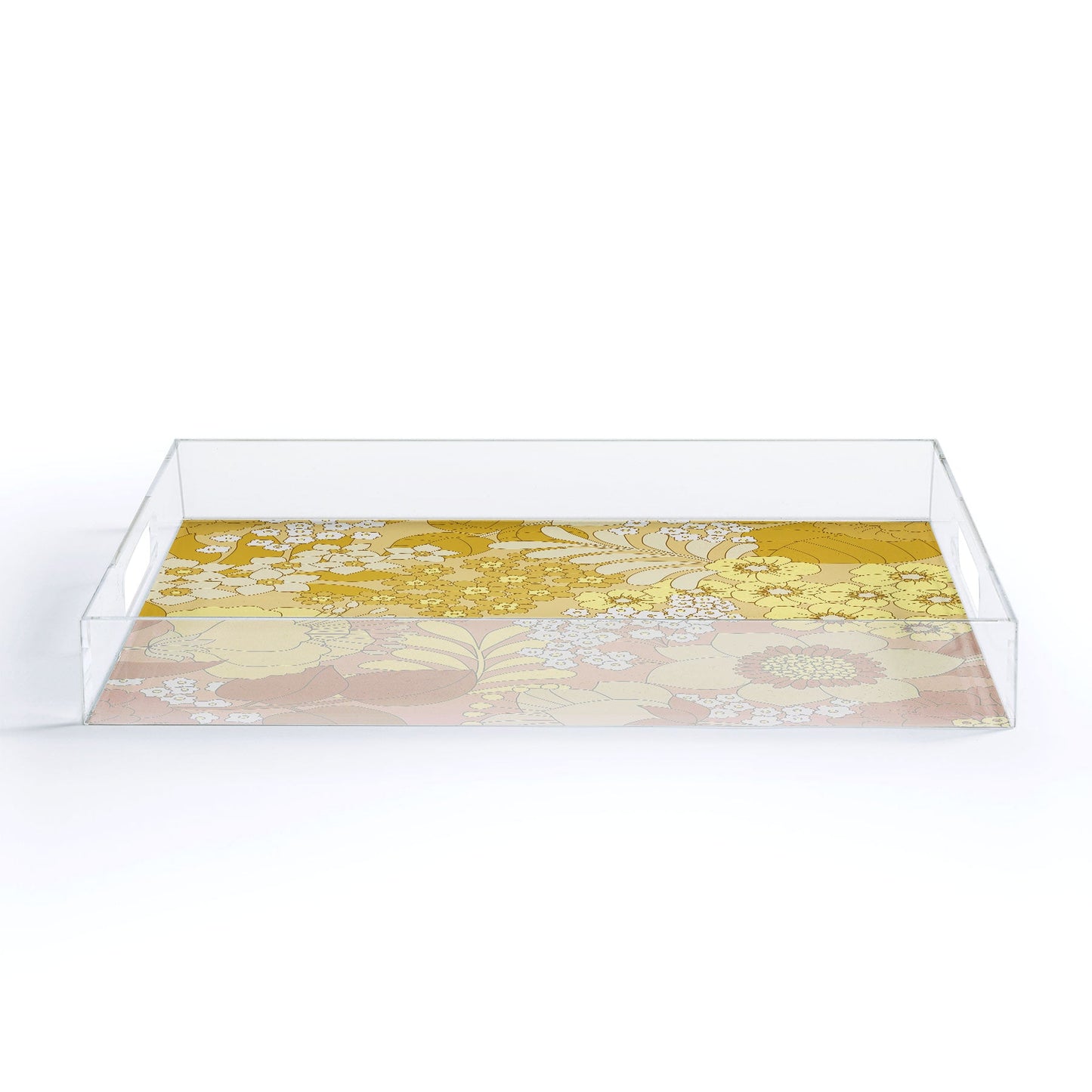 Eyestigmatic Design Yellow Ivory Brown Retro Floral Acrylic Tray