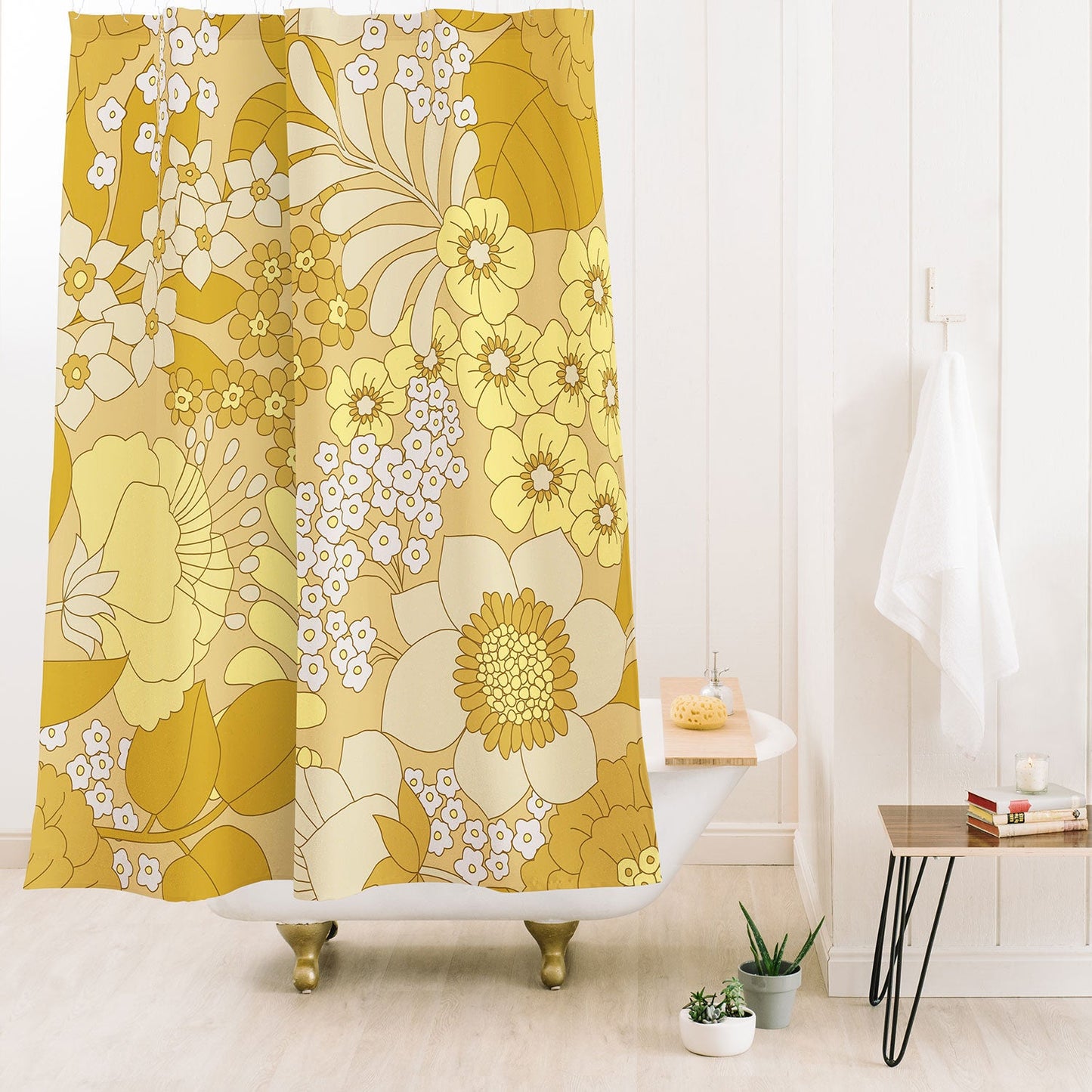 Eyestigmatic Design Yellow Ivory Brown Retro Floral Shower Curtain