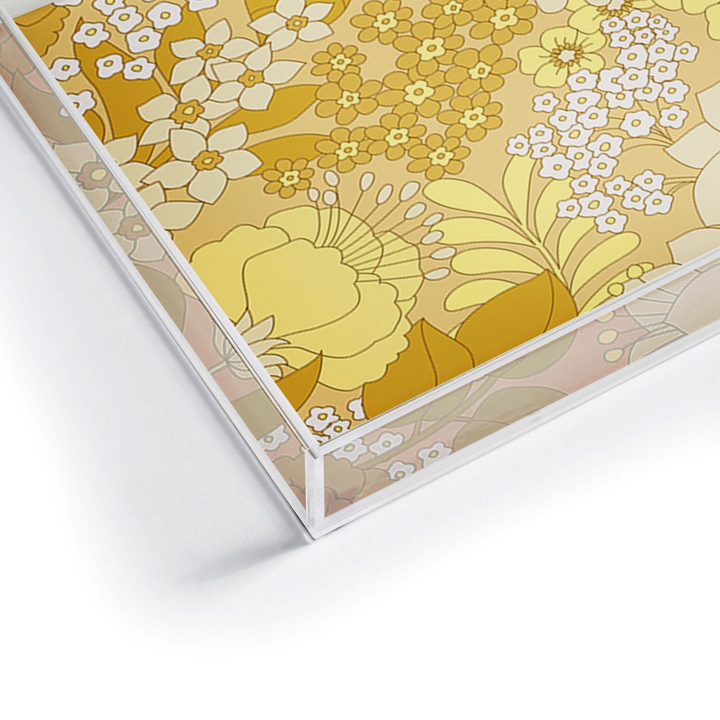 Eyestigmatic Design Yellow Ivory Brown Retro Floral Acrylic Tray