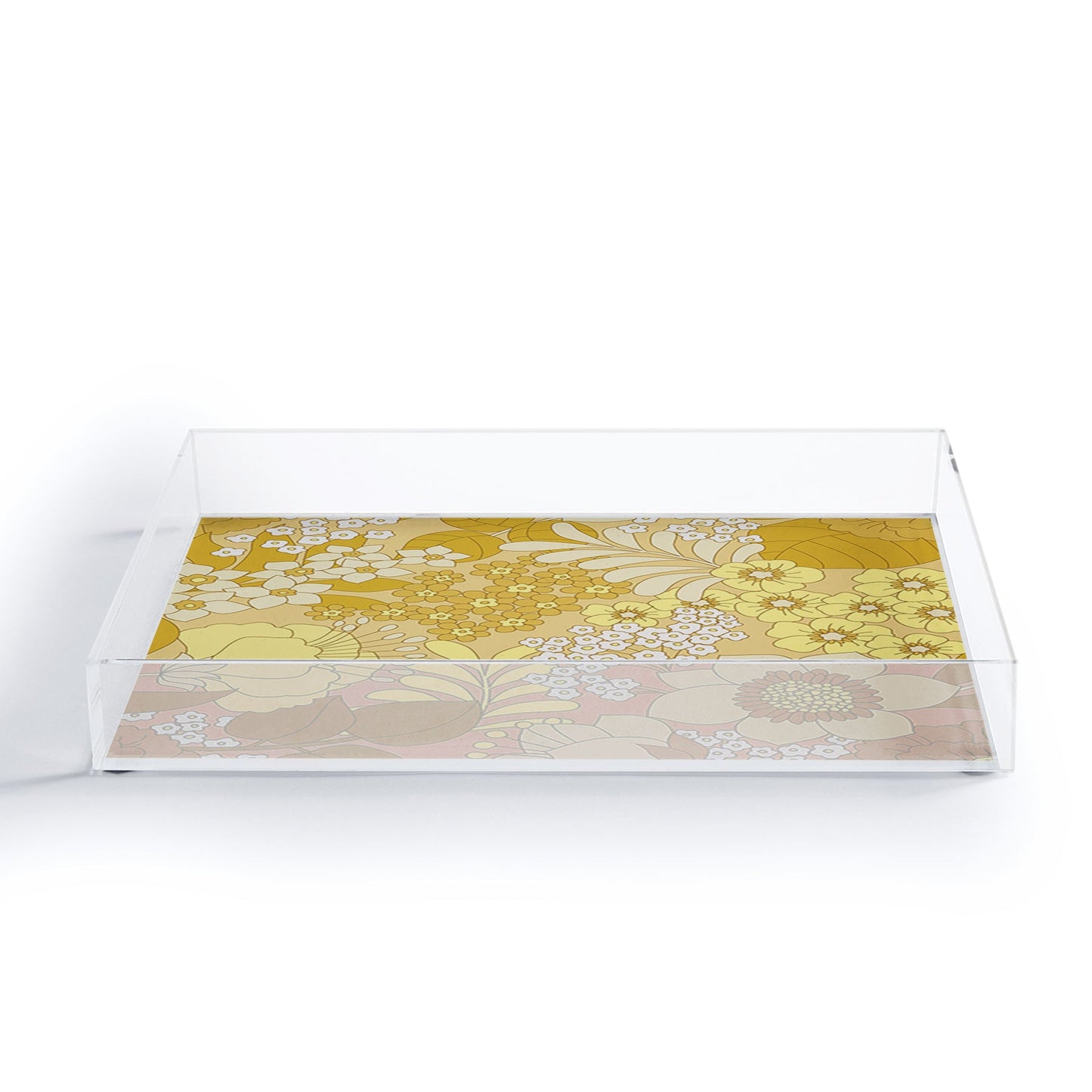 Eyestigmatic Design Yellow Ivory Brown Retro Floral Acrylic Tray