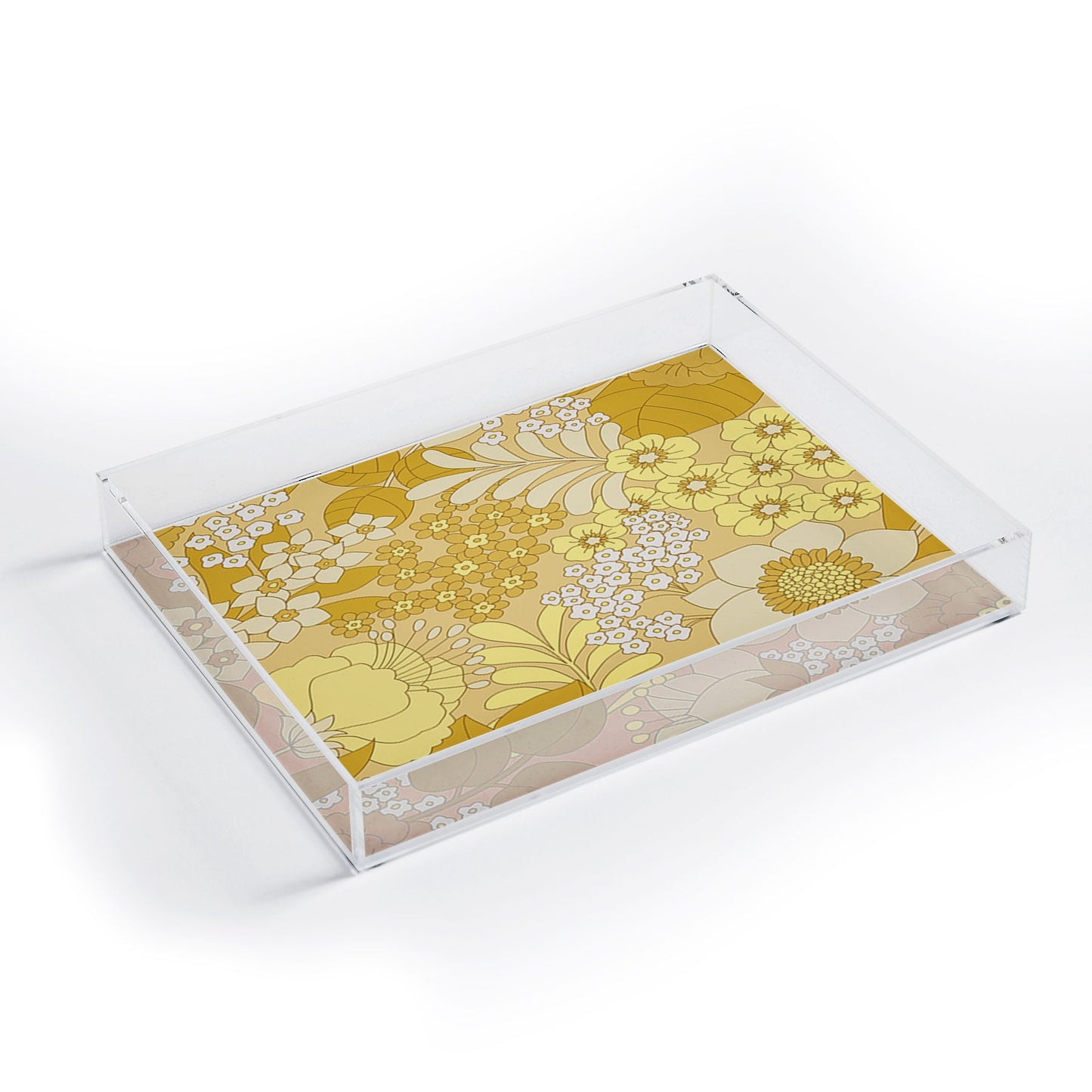 Eyestigmatic Design Yellow Ivory Brown Retro Floral Acrylic Tray