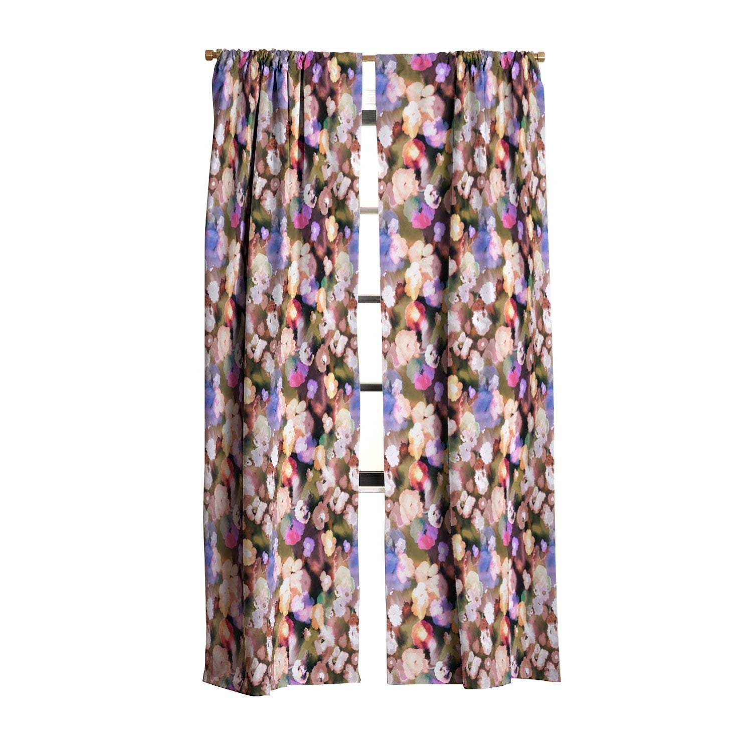 Ninola Design Botanic Retreat Ombre Abstract Watercolor Flowers Pink gold Blackout Window Curtain