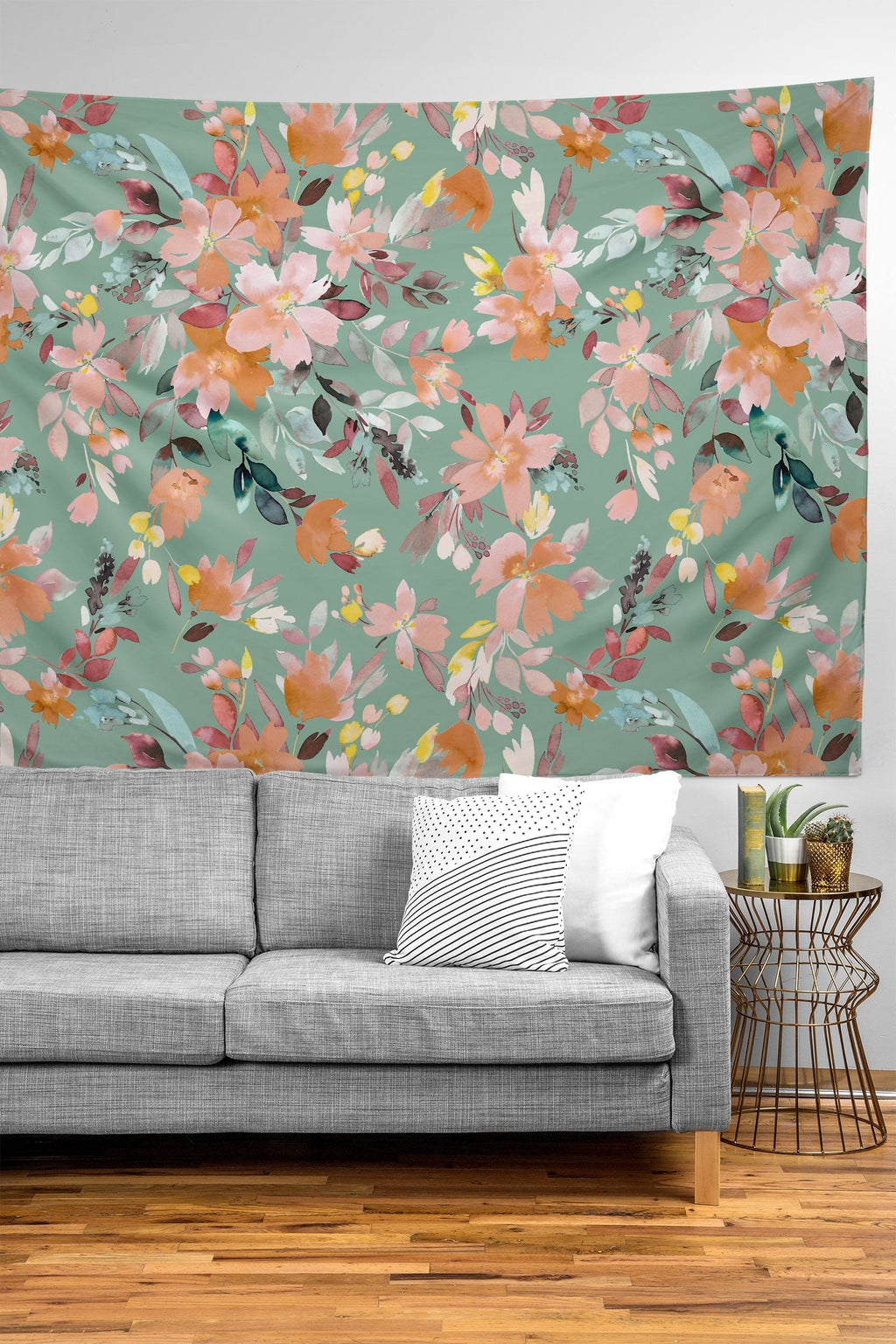 Ninola Design Botanic Retreat Floral Oleander Whimsical Teal Green Tapestry