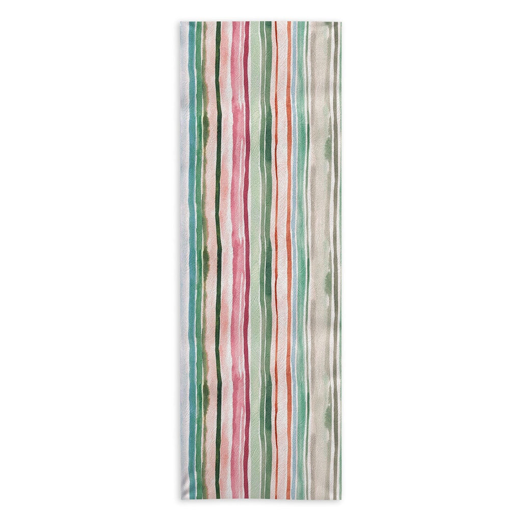 Ninola Design Botanic Retreat Watercolor Stripes Green Orange Red Yoga Towel