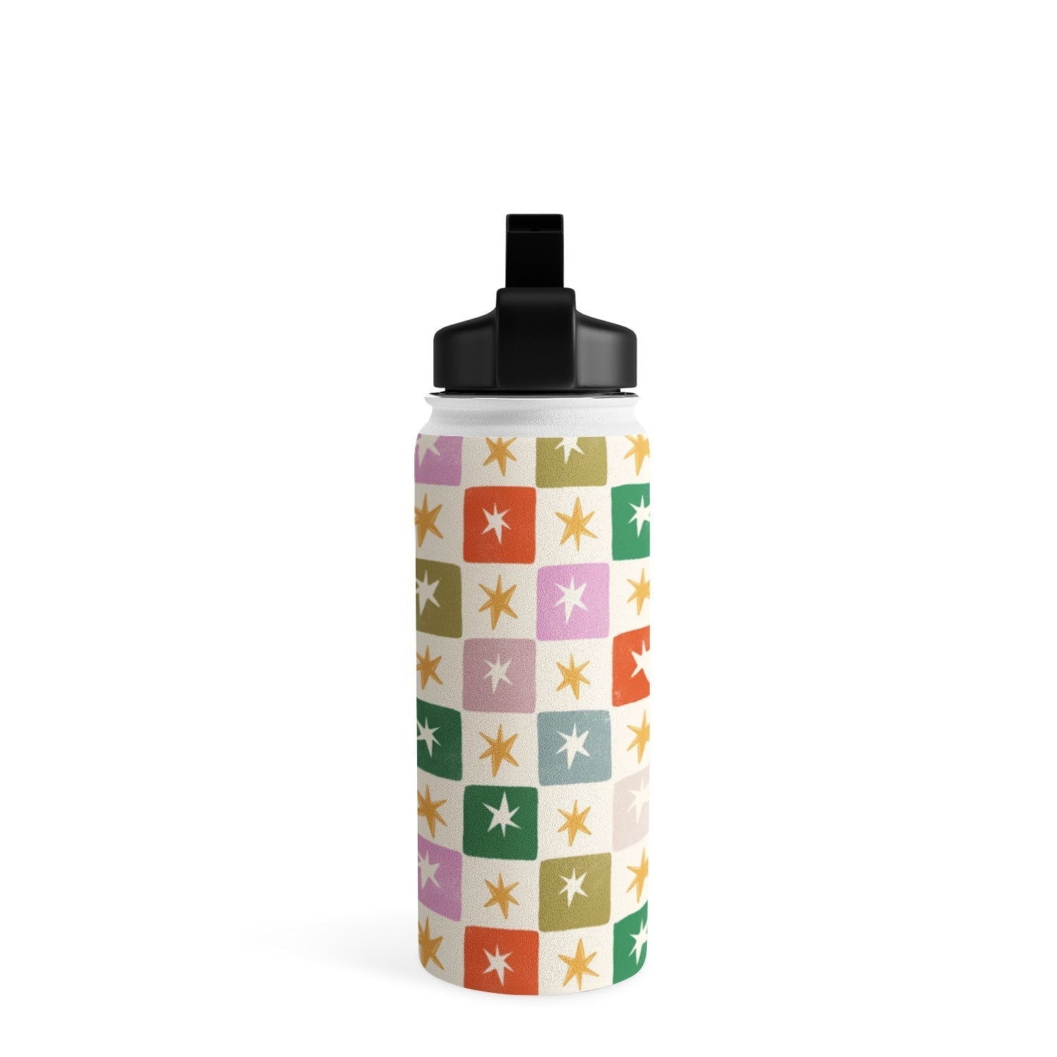 LouBruzzoni Retro Star Block Pattern Water Bottle