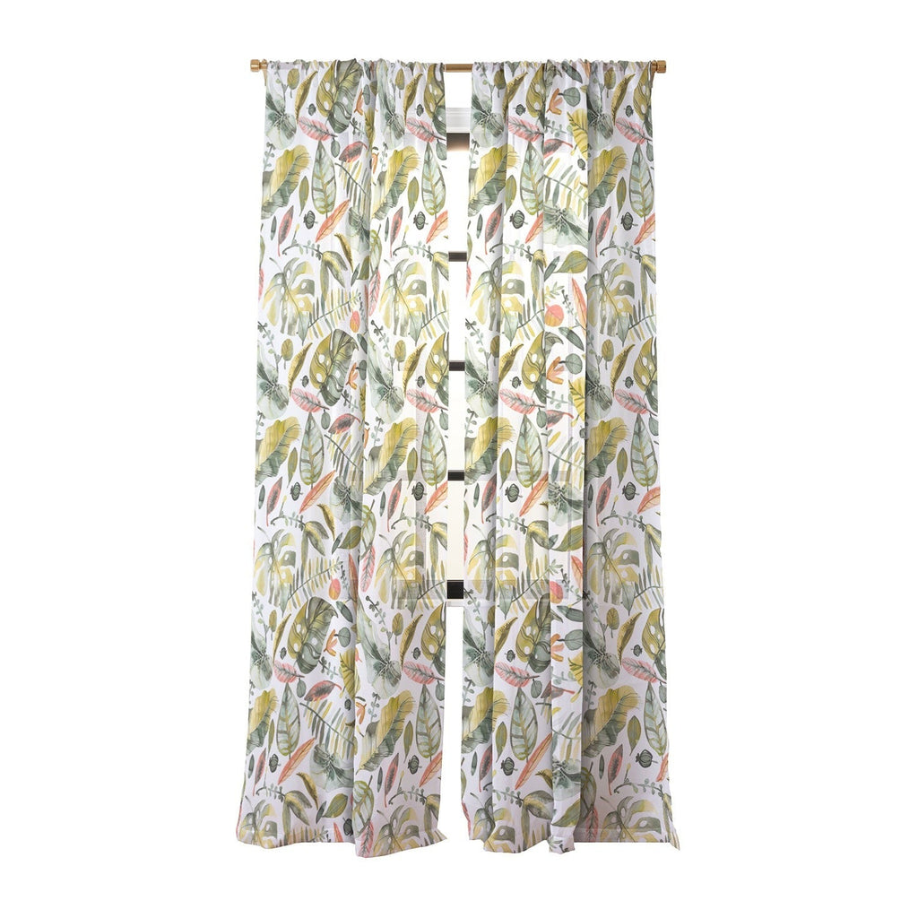 Ninola Design Botanic Retreat Tropical Jungle Leaves Botanical Green Orange Sheer Non Repeat