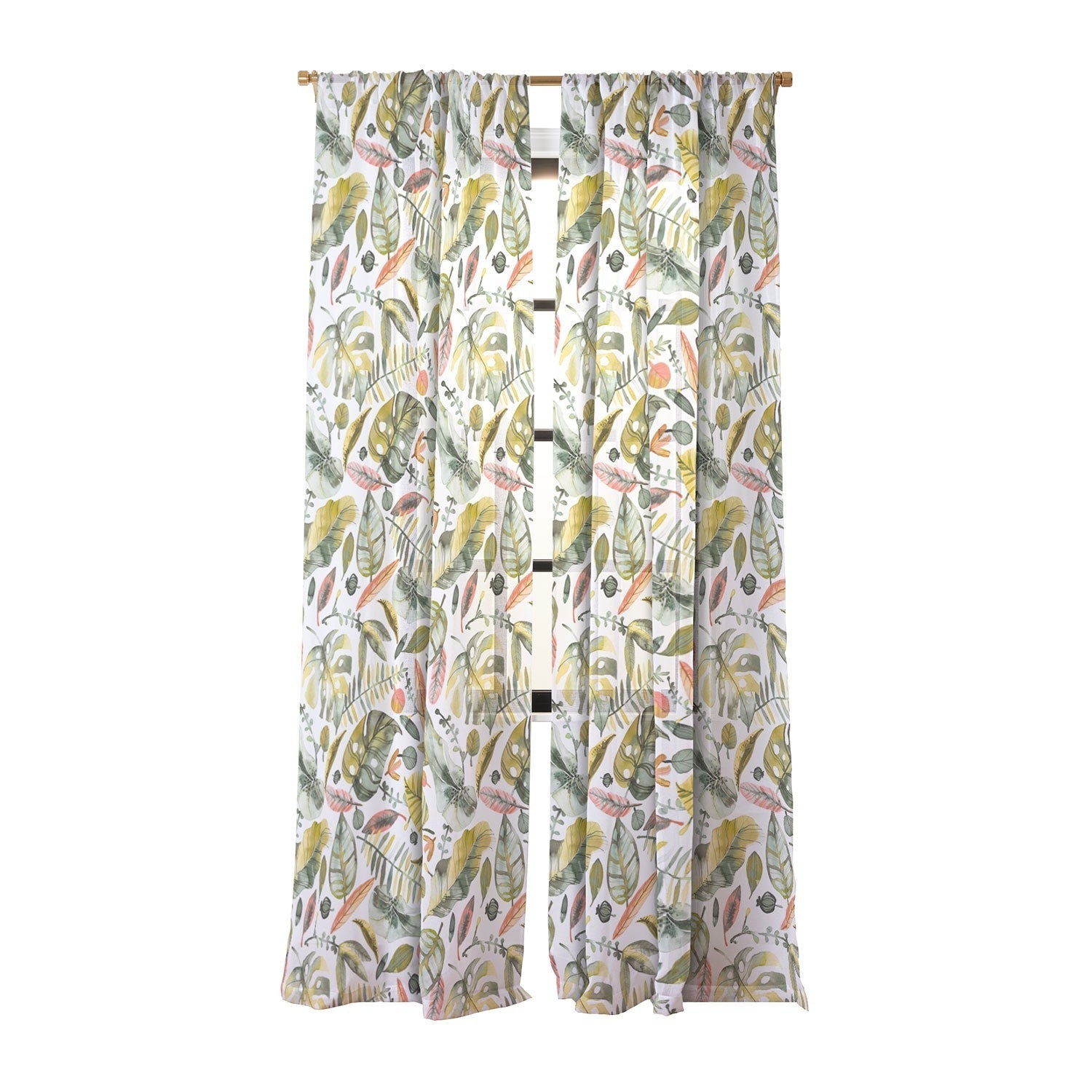 Ninola Design Botanic Retreat Tropical Jungle Leaves Botanical Green Orange Sheer Non Repeat