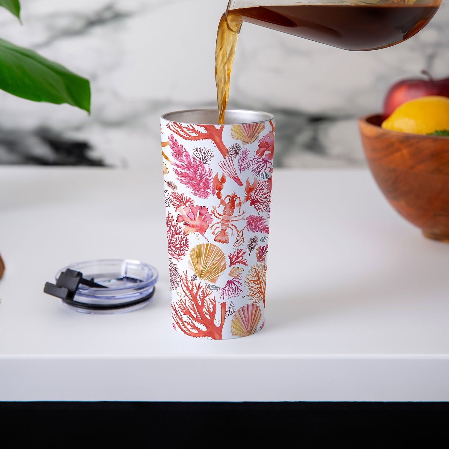 Ninola Design Botanic Retreat Coral Reef Crab Lobster Red Travel Mug