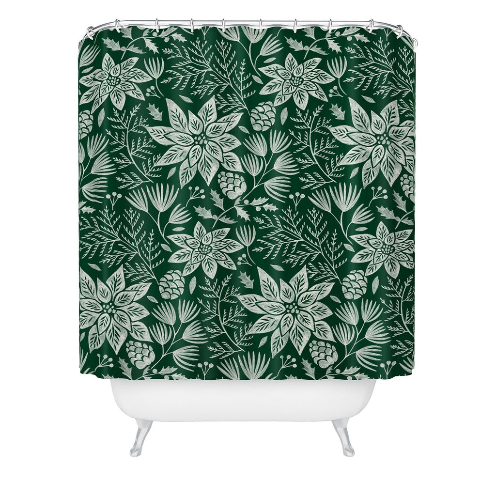 Pimlada Phuapradit Christmas Poinsettia Shower Curtain