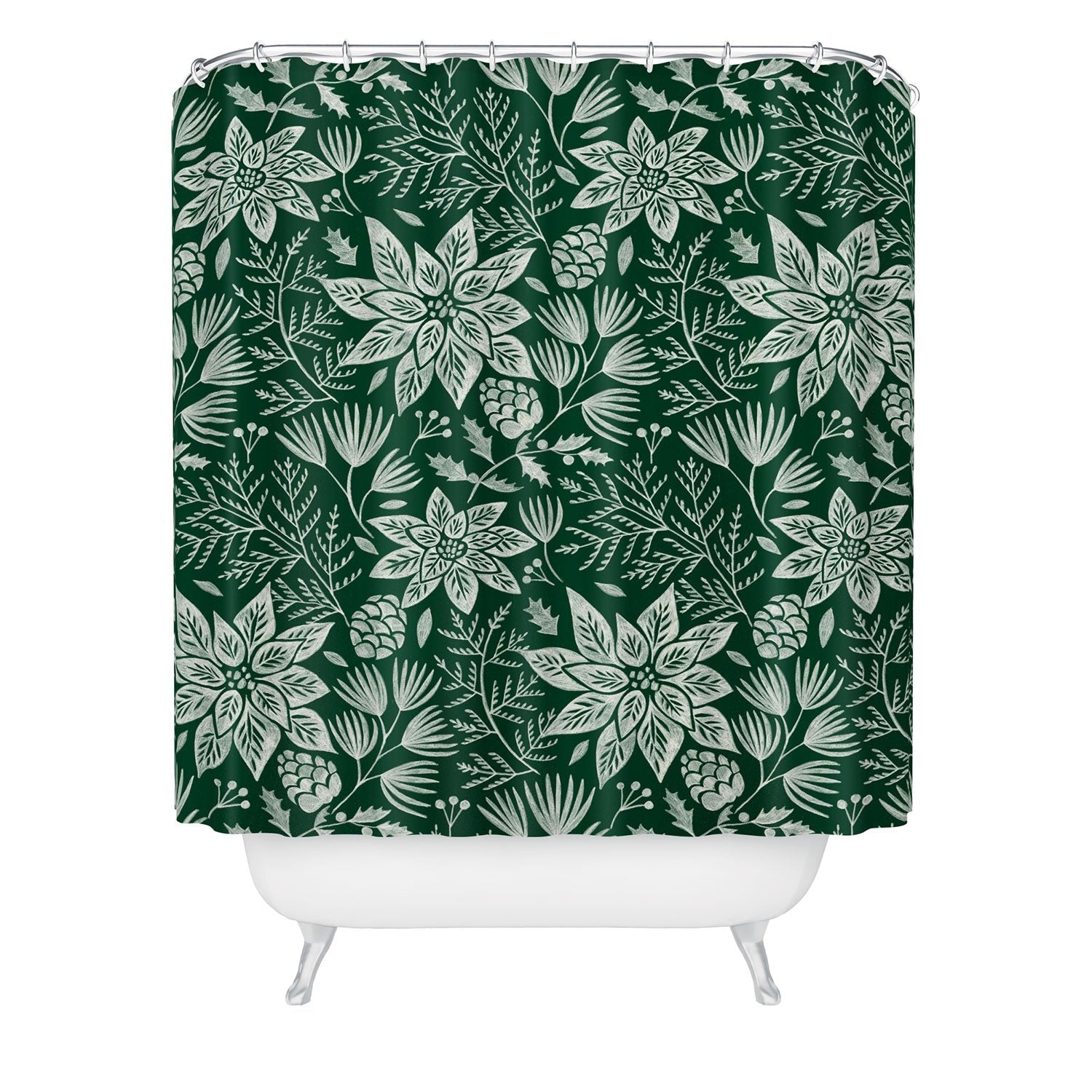 Pimlada Phuapradit Christmas Poinsettia Shower Curtain