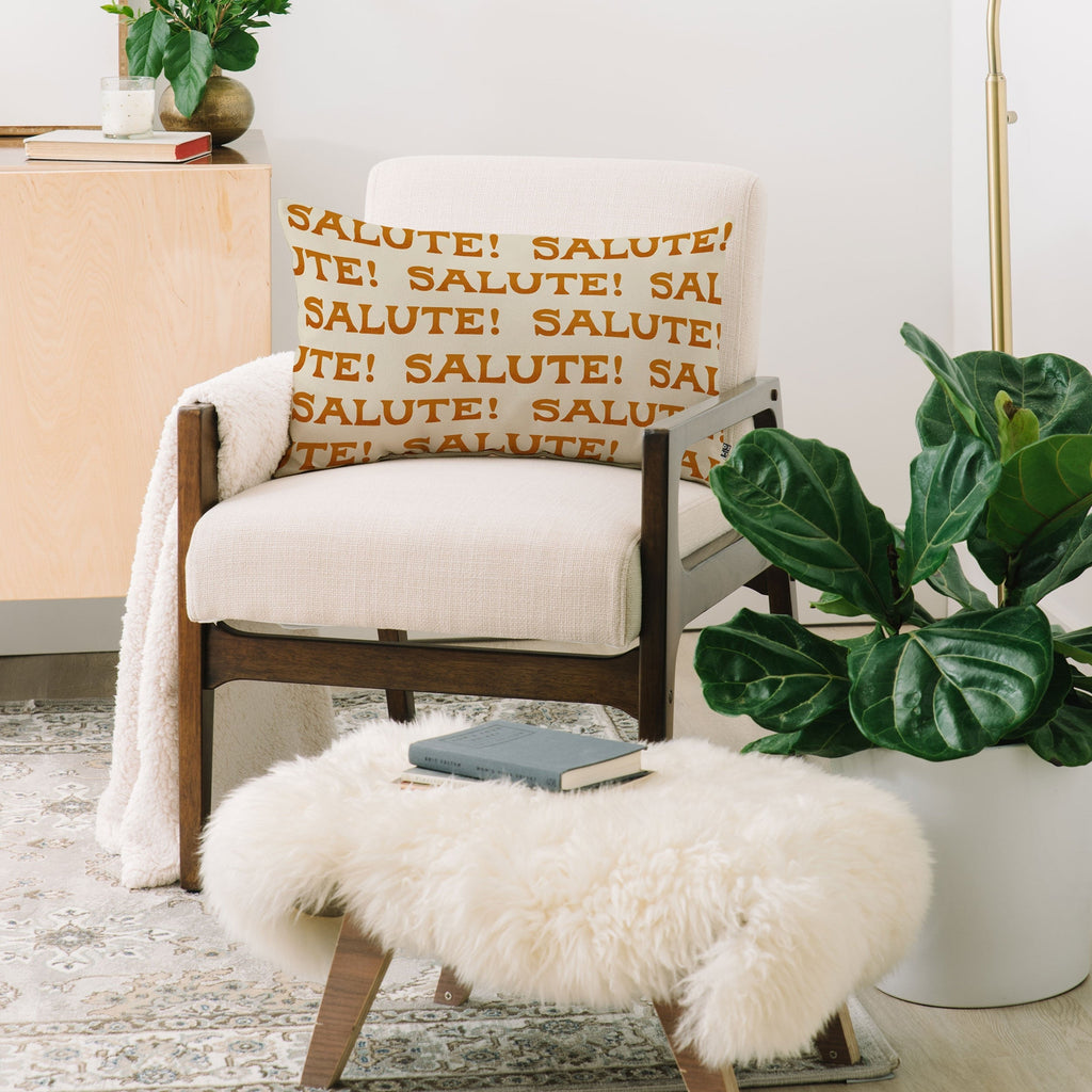 Jessica Molina Salute Gold Pattern on Cream Oblong Throw Pillow