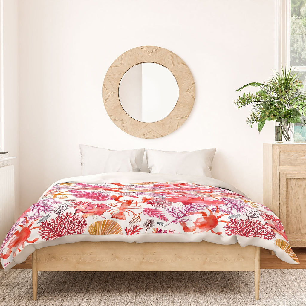 Ninola Design Botanic Retreat Coral Reef Crab Lobster Red Duvet Cover