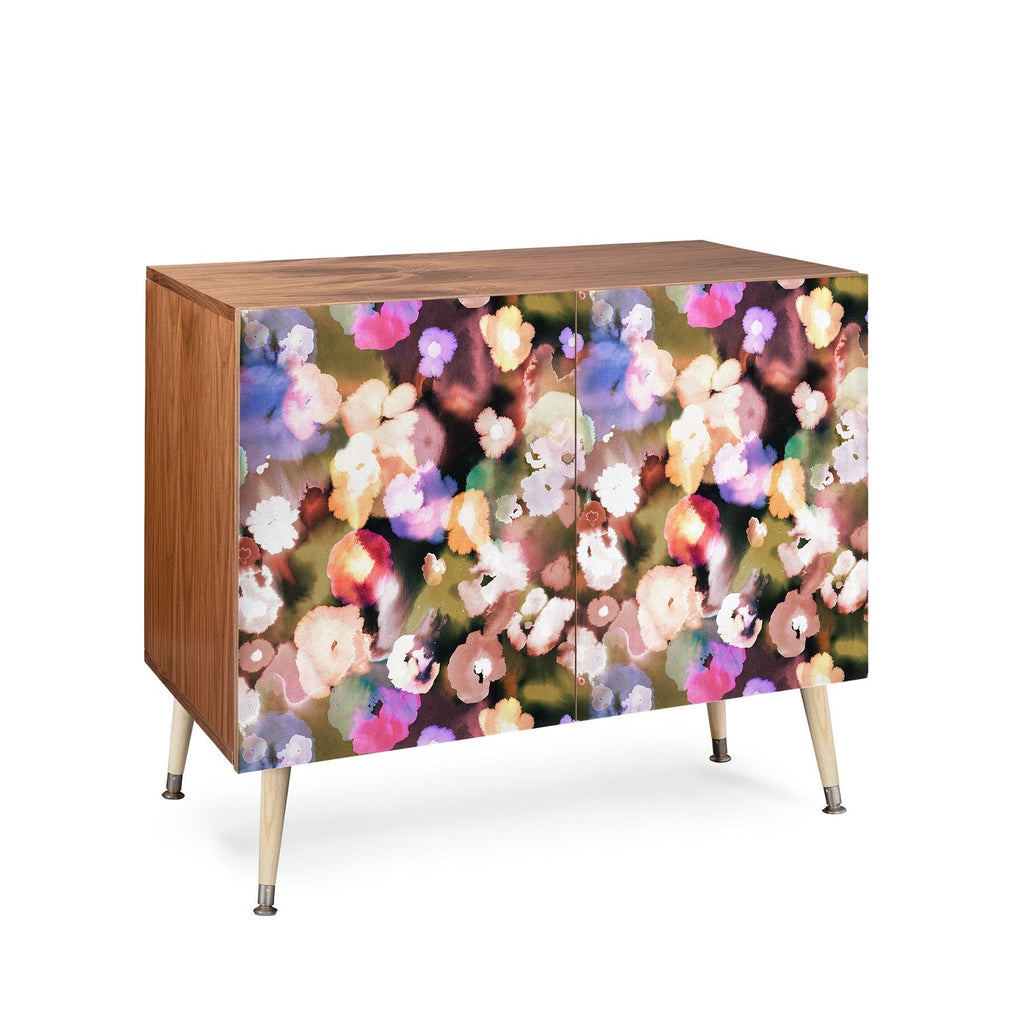 Ninola Design Botanic Retreat Ombre Abstract Watercolor Flowers Pink gold Credenza
