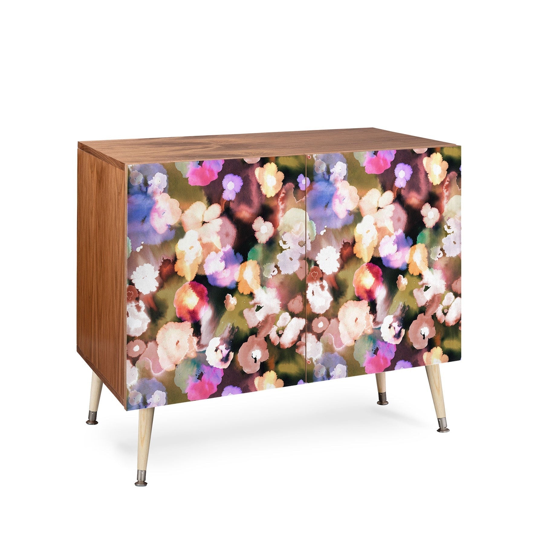 Ninola Design Botanic Retreat Ombre Abstract Watercolor Flowers Pink gold Credenza