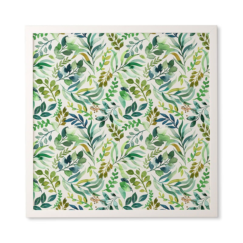 Ninola Design Botanic Retreat Loose Botanical Leaves Watercolor Green Framed Wall Art