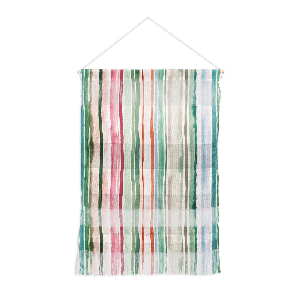 Ninola Design Botanic Retreat Watercolor Stripes Green Orange Red Wall Hanging Portrait