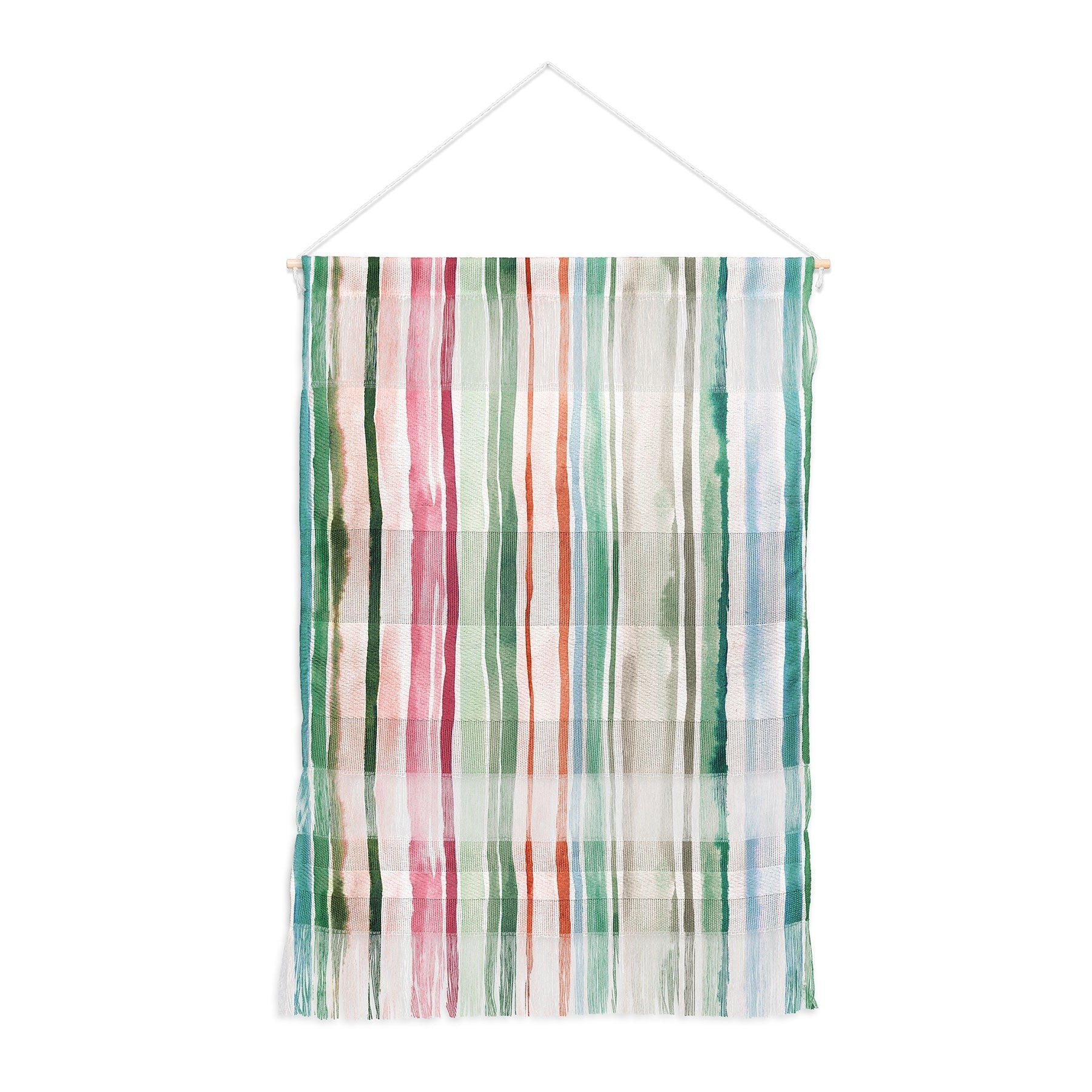 Ninola Design Botanic Retreat Watercolor Stripes Green Orange Red Wall Hanging Portrait