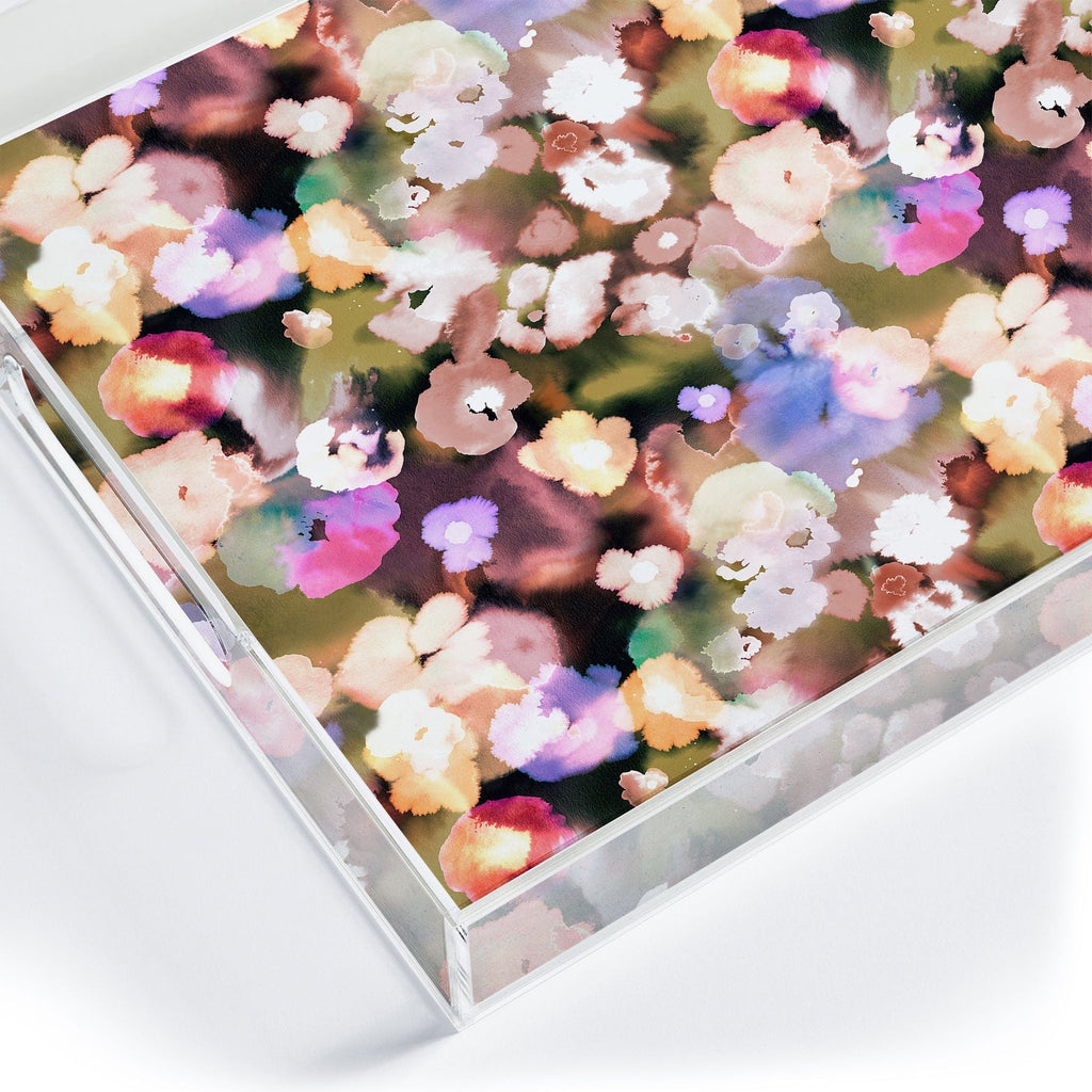 Ninola Design Botanic Retreat Ombre Abstract Watercolor Flowers Pink gold Acrylic Tray