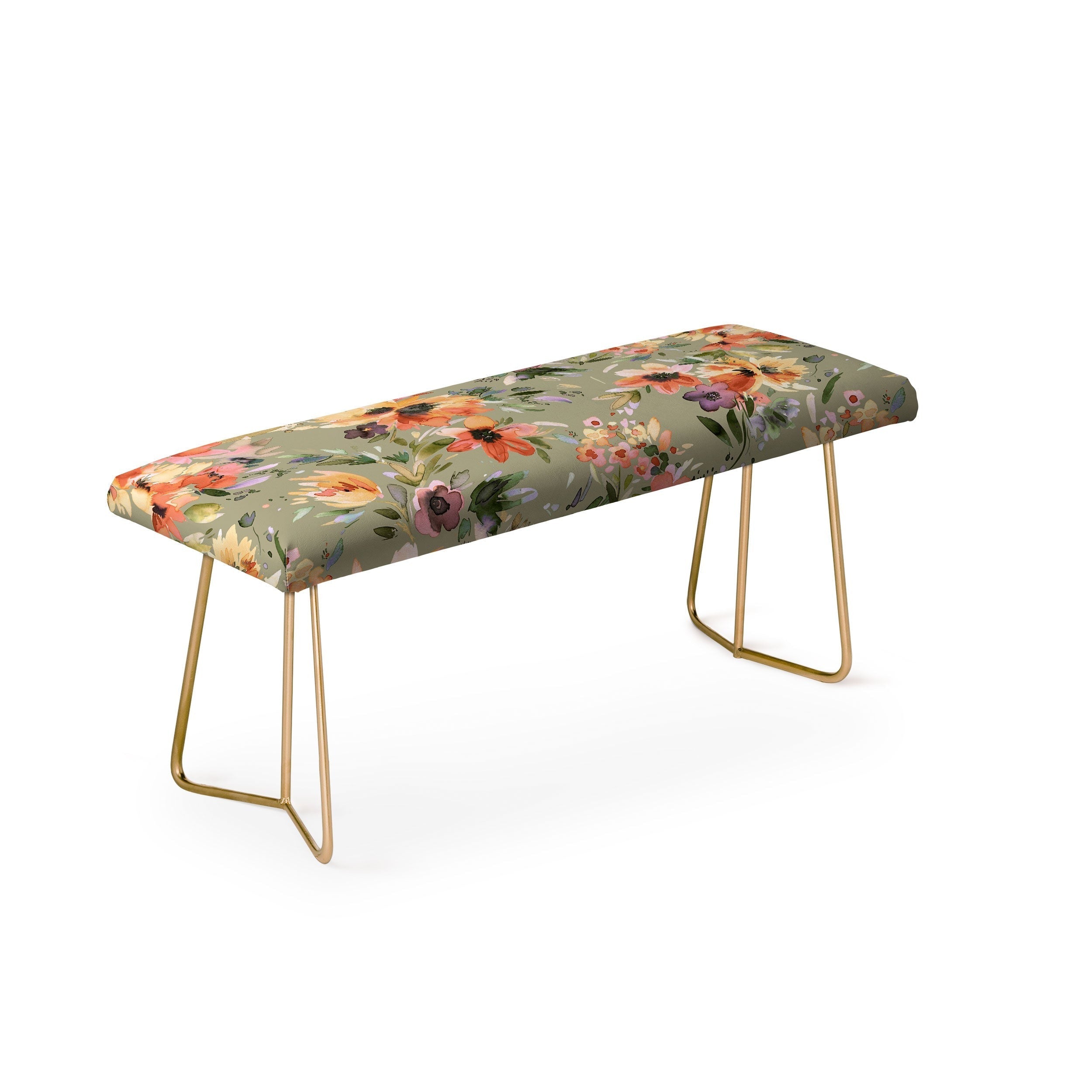 Ninola Design Botanic Retreat Painterly Tropical Flowers Sage Green Bench