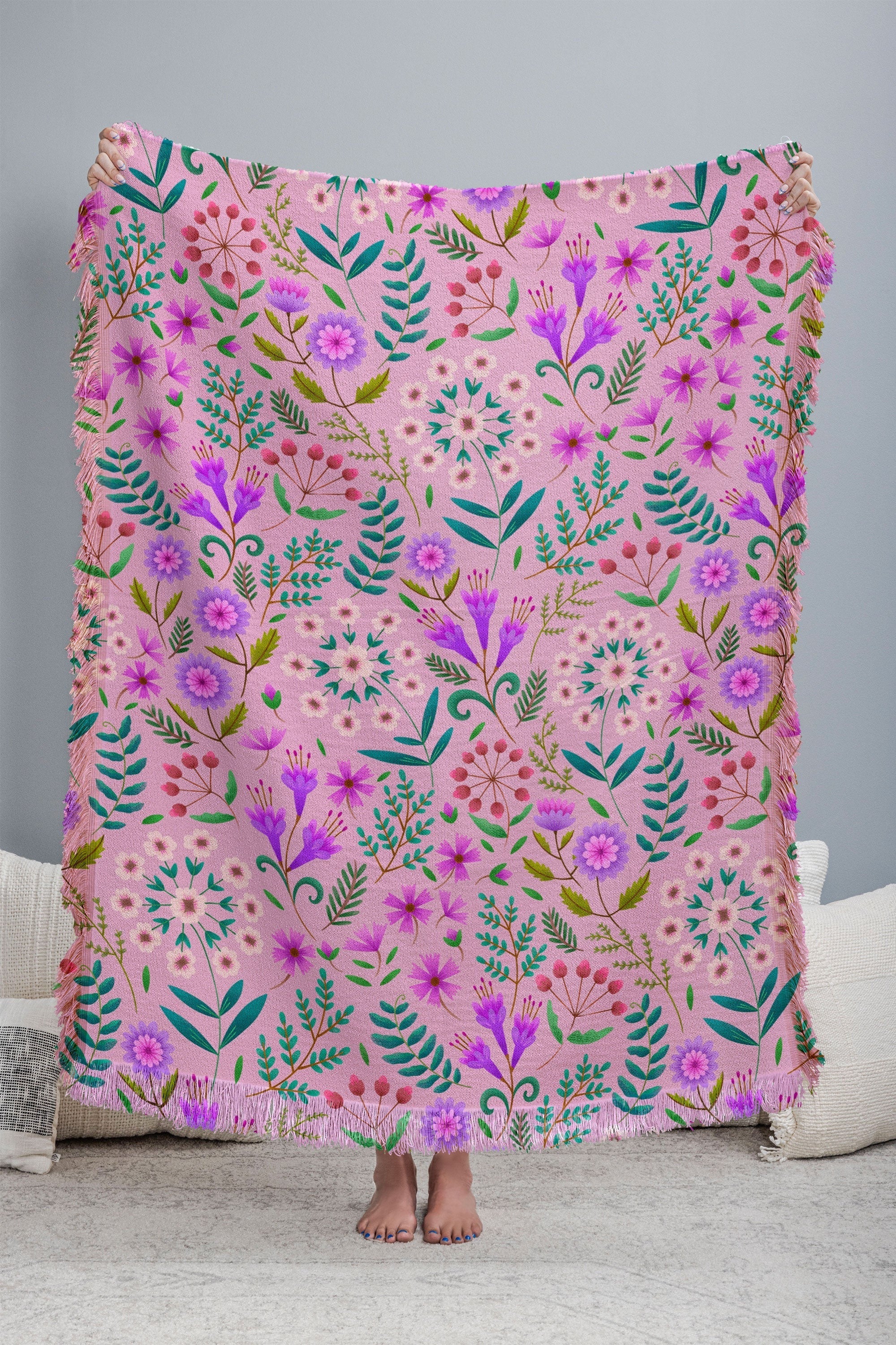 Pimlada Phuapradit Ditsy Purple Floral Half Drop Throw Blanket