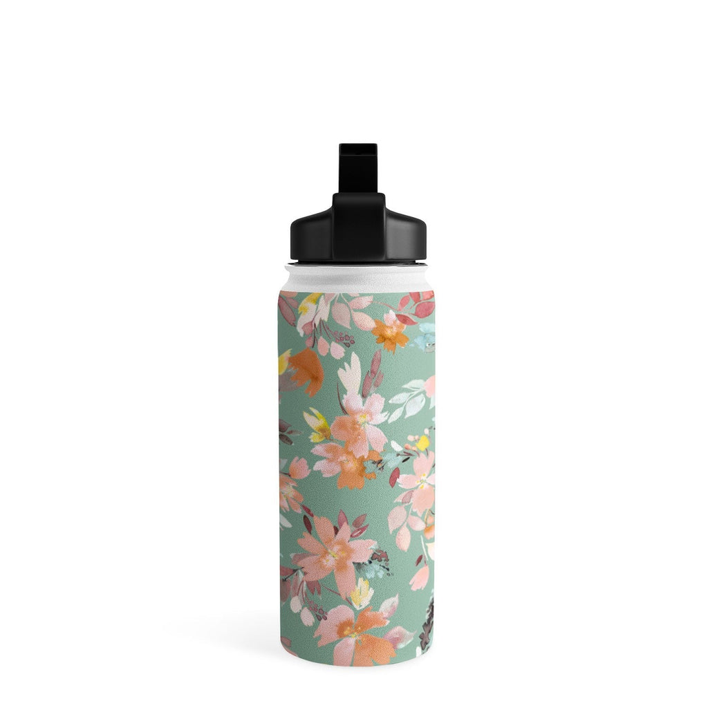 Ninola Design Botanic Retreat Floral Oleander Whimsical Teal Green Water Bottle