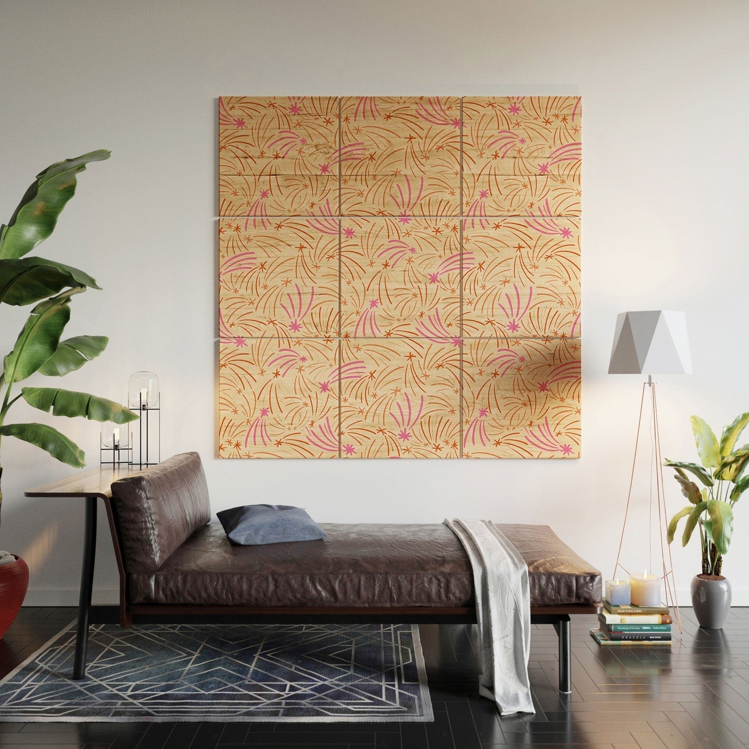 Little Om Pattern Shooting Stars cream Wood Wall Mural