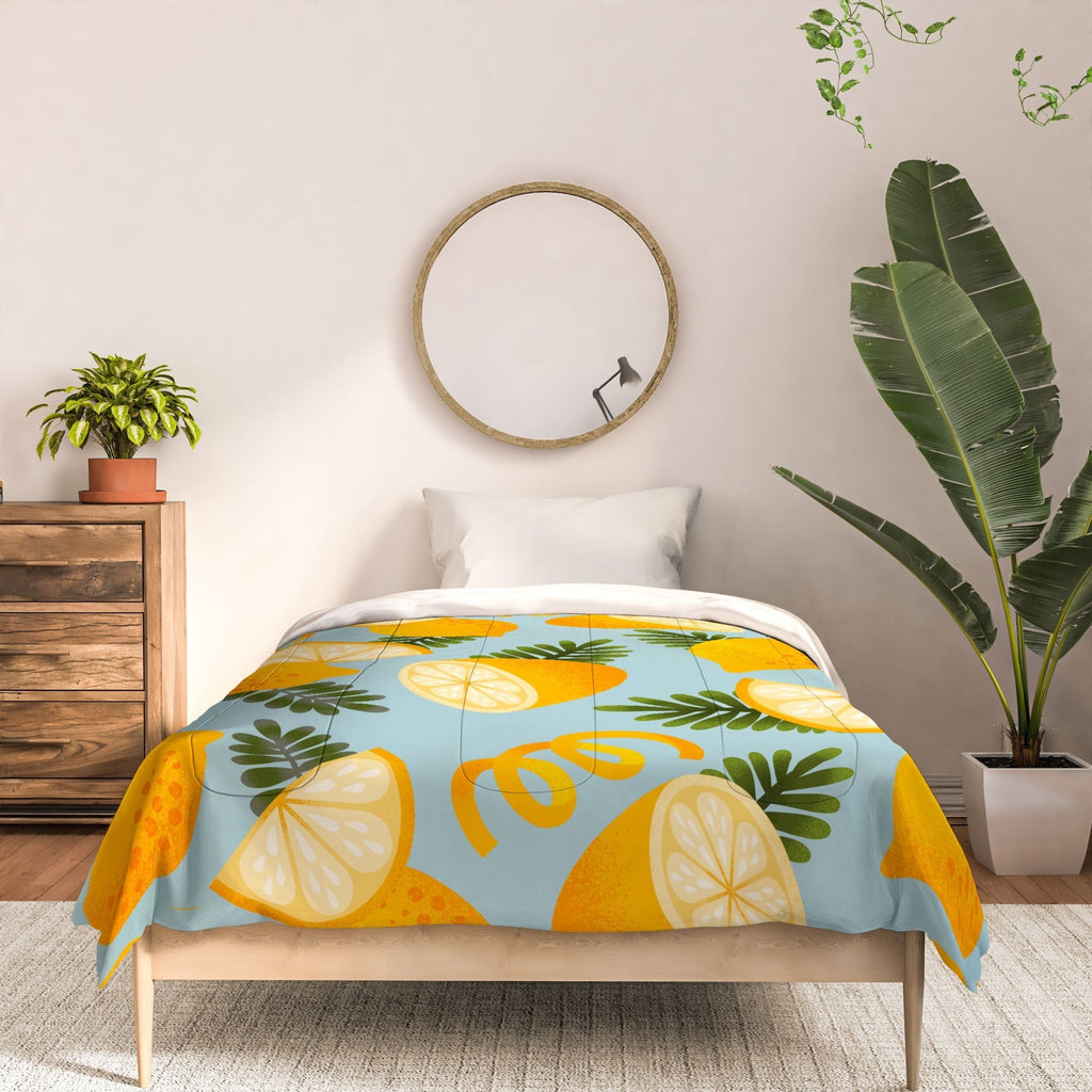 Jessica Molina Lemon Pattern on Sky Blue Comforter