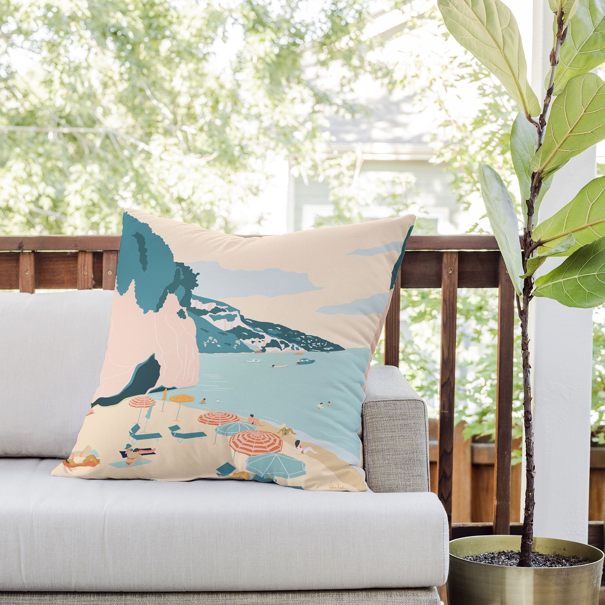 Valeria Frustaci Beach of Positano in Italy Outdoor Throw Pillow