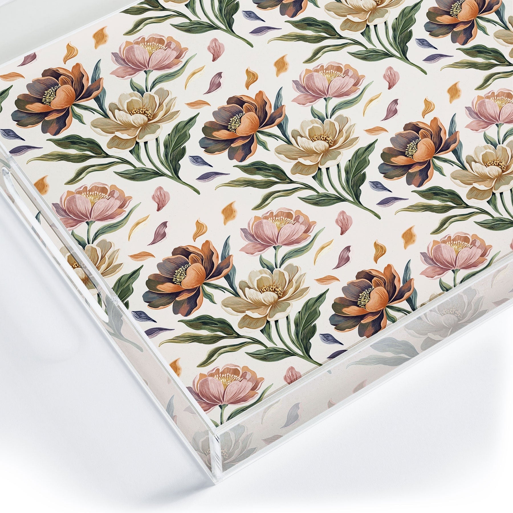 Marta Barragan Camarasa Hand Painted Peony Florals Acrylic Tray