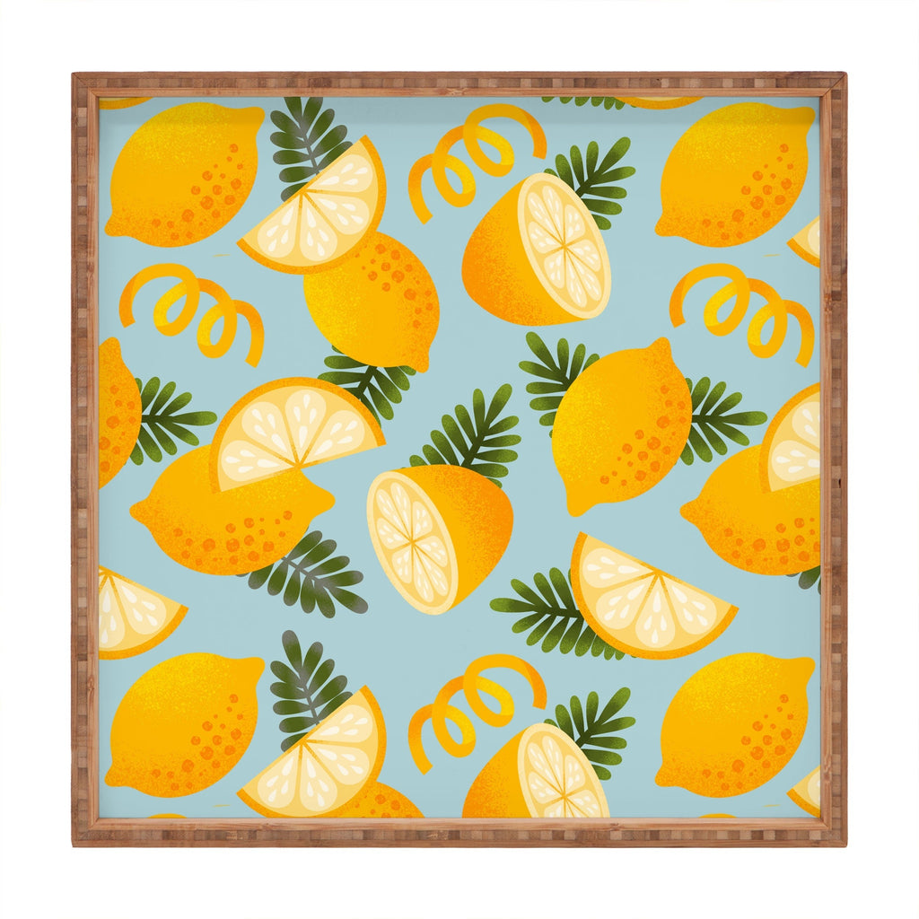 Jessica Molina Lemon Pattern on Sky Blue Square Tray