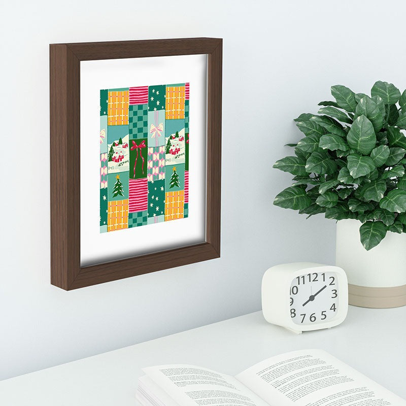 LouBruzzoni Cozy Christmas Patchwork Recessed Framing Rectangle