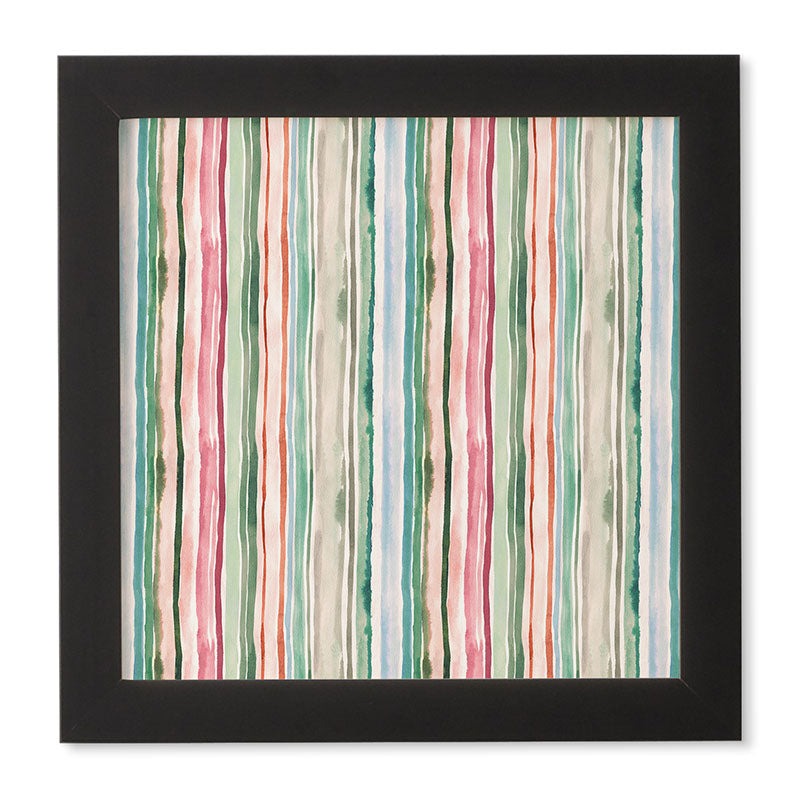 Ninola Design Botanic Retreat Watercolor Stripes Green Orange Red Framed Wall Art
