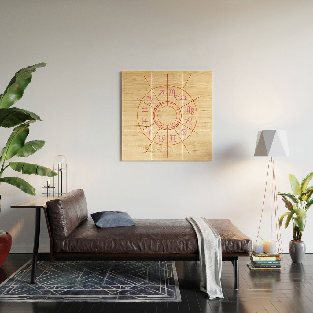 Little Om Zodiac Signs cream Wood Wall Mural