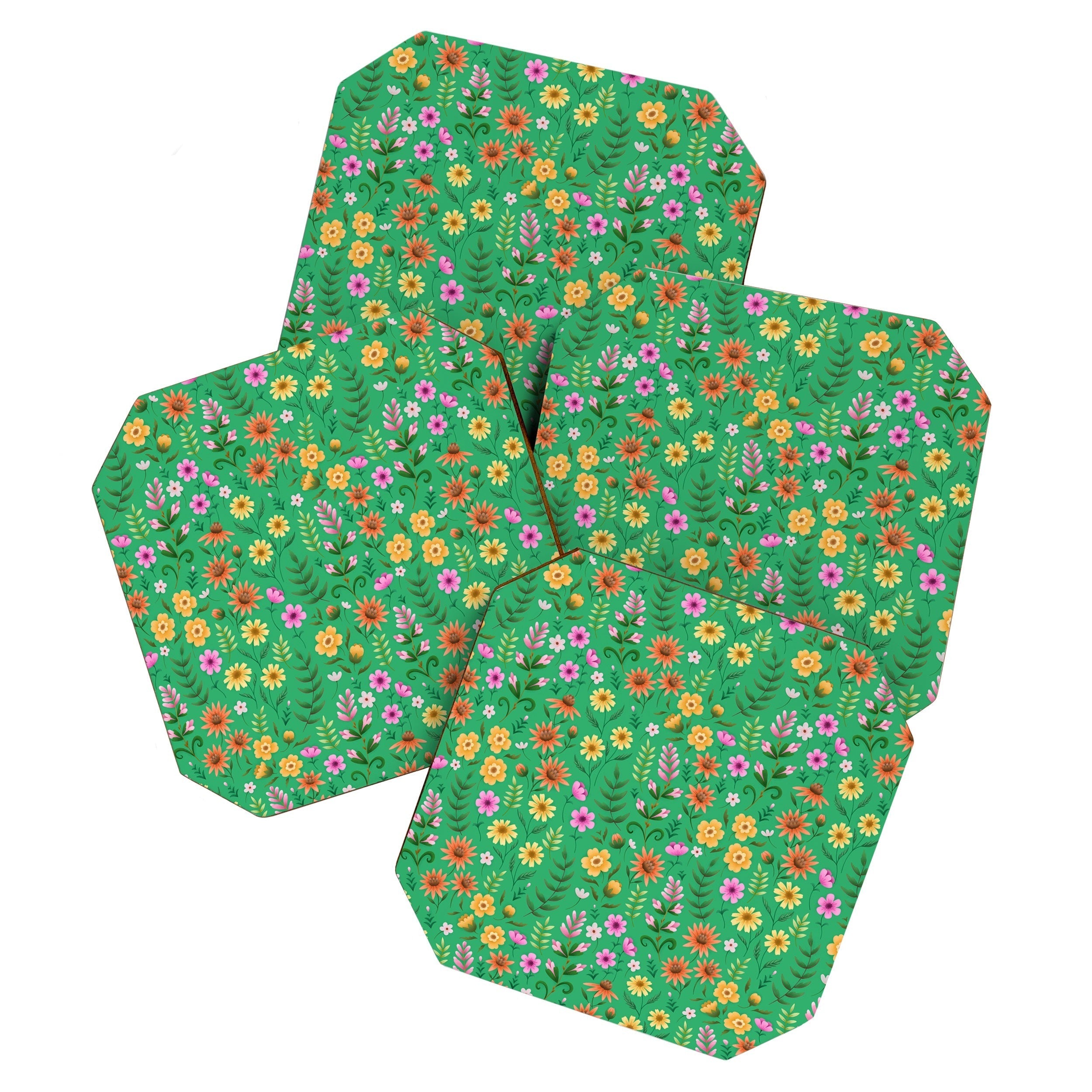 Pimlada Phuapradit Ditsy Spring Floral Green Coaster Set