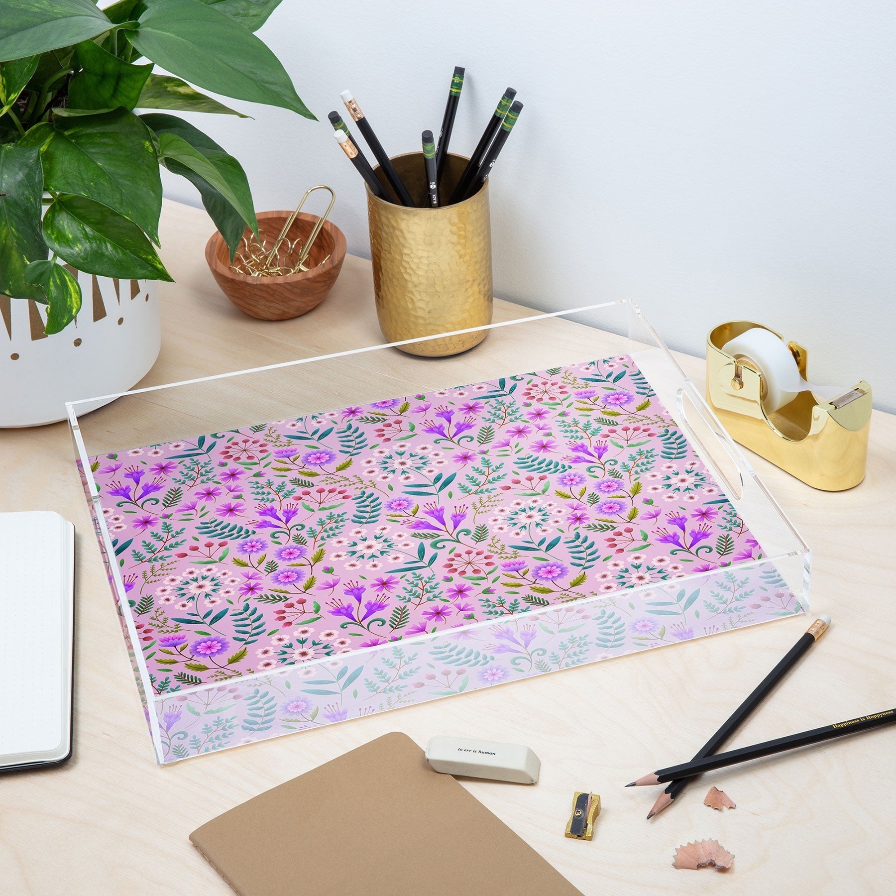 Pimlada Phuapradit Ditsy Purple Floral Half Drop Acrylic Tray