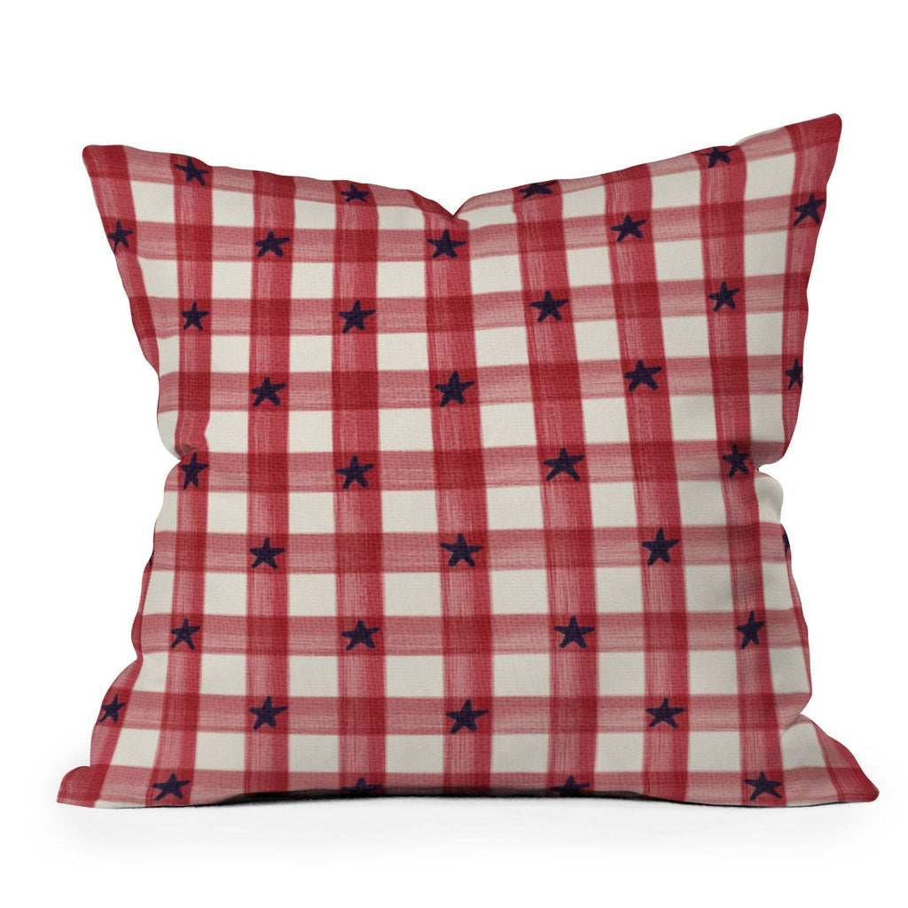 DENY Designs Red Gingham plus Stars Outdoor Throw Pillow