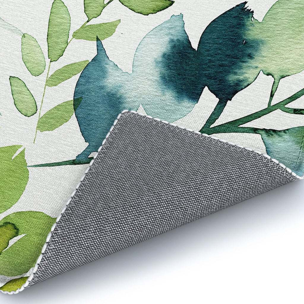 Ninola Design Botanic Retreat Loose Botanical Leaves Watercolor Green Area Rug