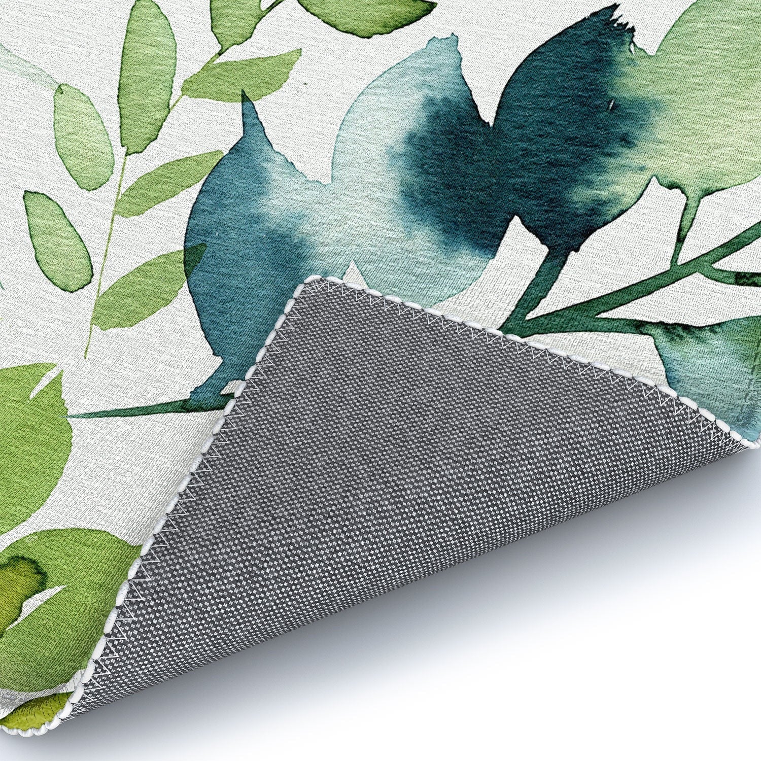 Ninola Design Botanic Retreat Loose Botanical Leaves Watercolor Green Area Rug