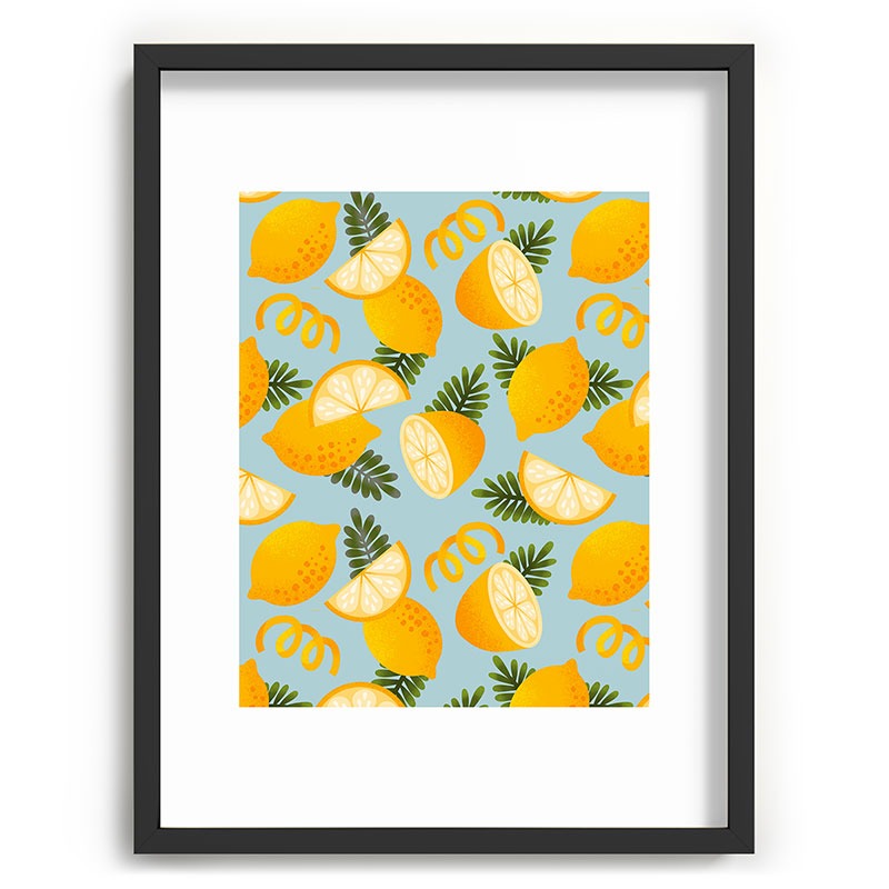 Jessica Molina Lemon Pattern on Sky Blue Recessed Framing Rectangle