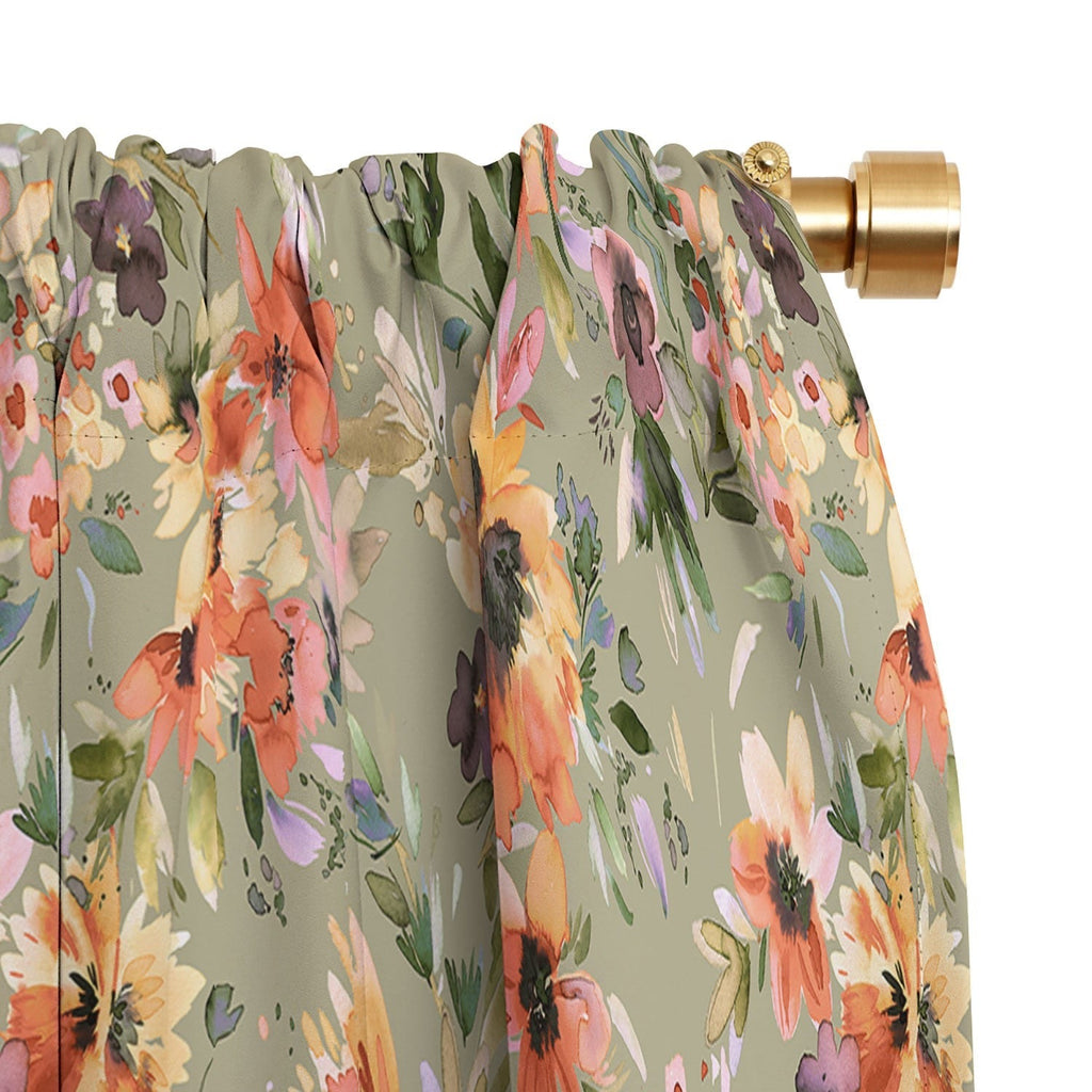 Ninola Design Botanic Retreat Painterly Tropical Flowers Sage Green Blackout Window Curtain